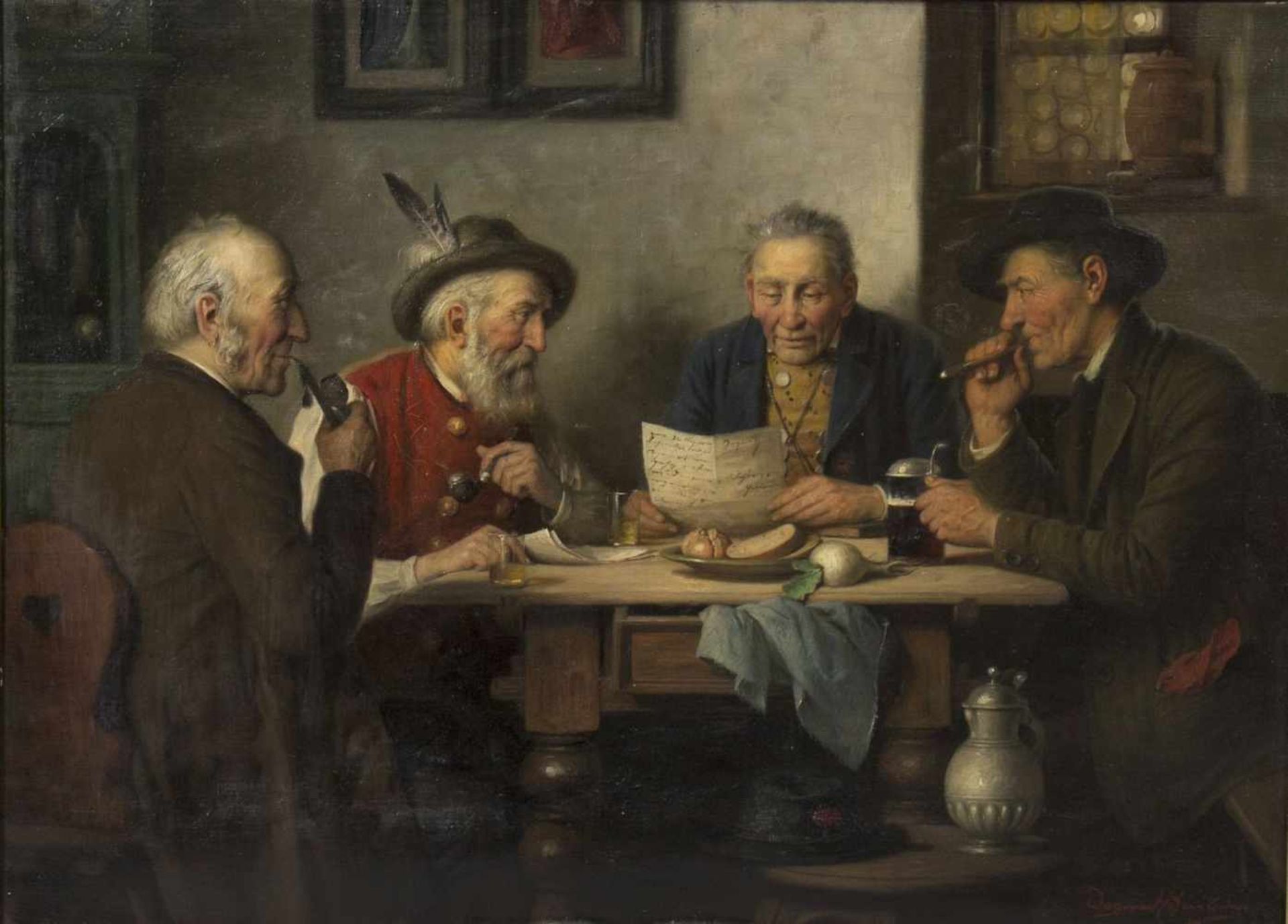 Wagner-Höhenberg, Josef. 1870 Höhenberg - München 1939Vier Männer an einem Tisch, von denen einer