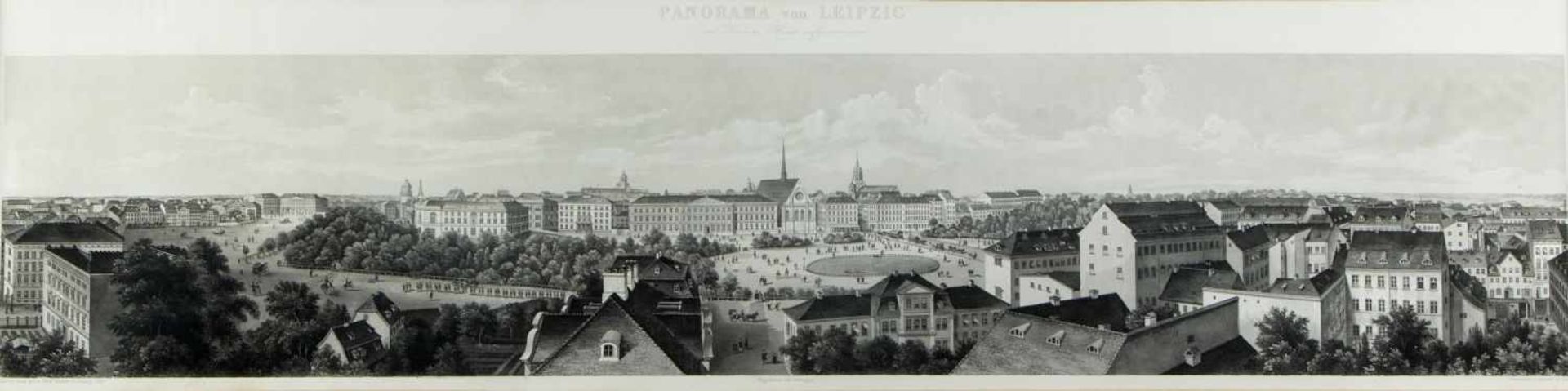 Salathé, Friedrich. 1793 Binningen - Paris 1858Panorama von Leipzig. Aquatintaradierung. 24 x 102