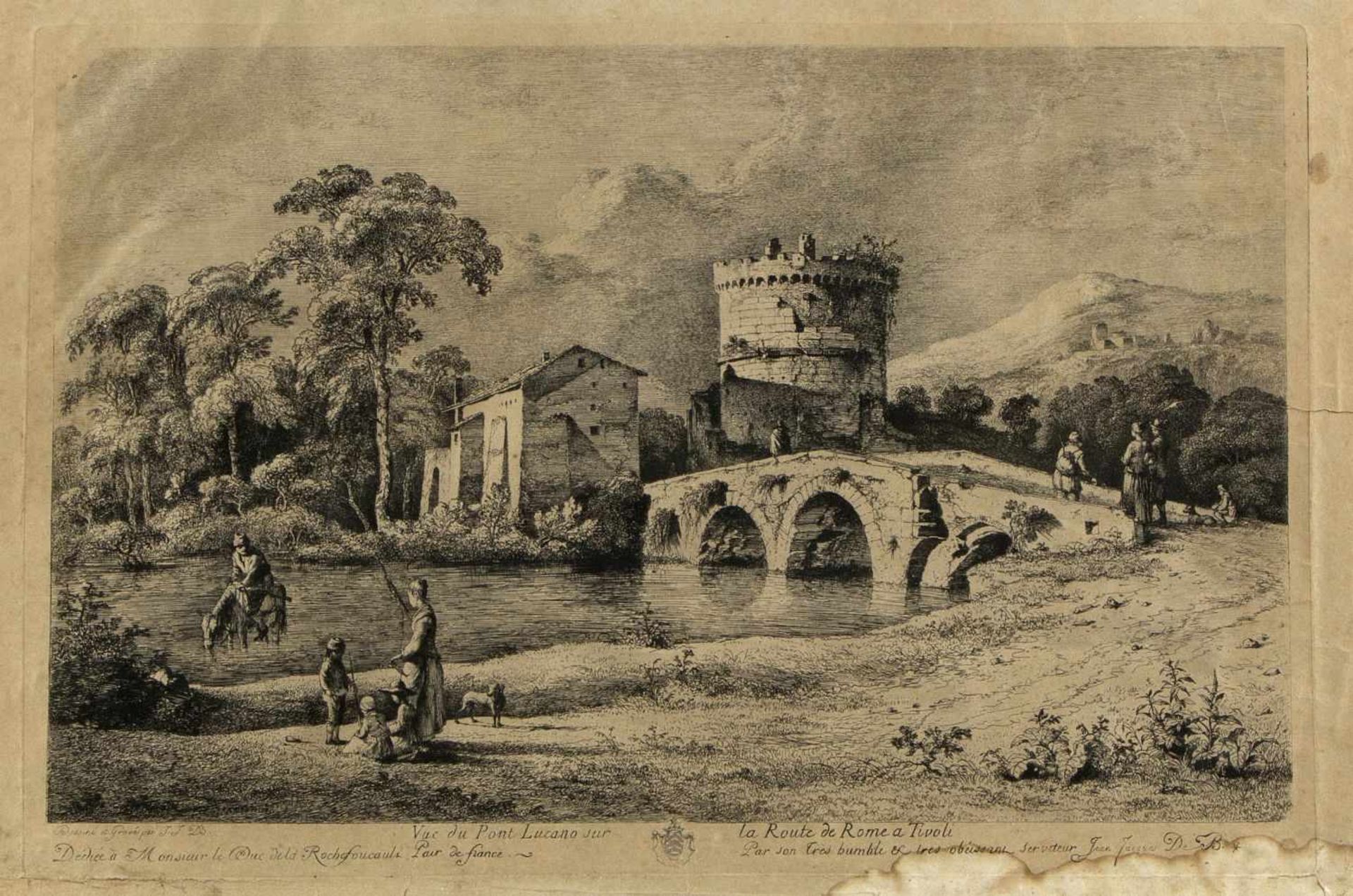 Boissieu, Jean-Jacques de. 1736 - 1810Vue du Pont Lucano sur la route de Rome a Tivoli. Radierung.