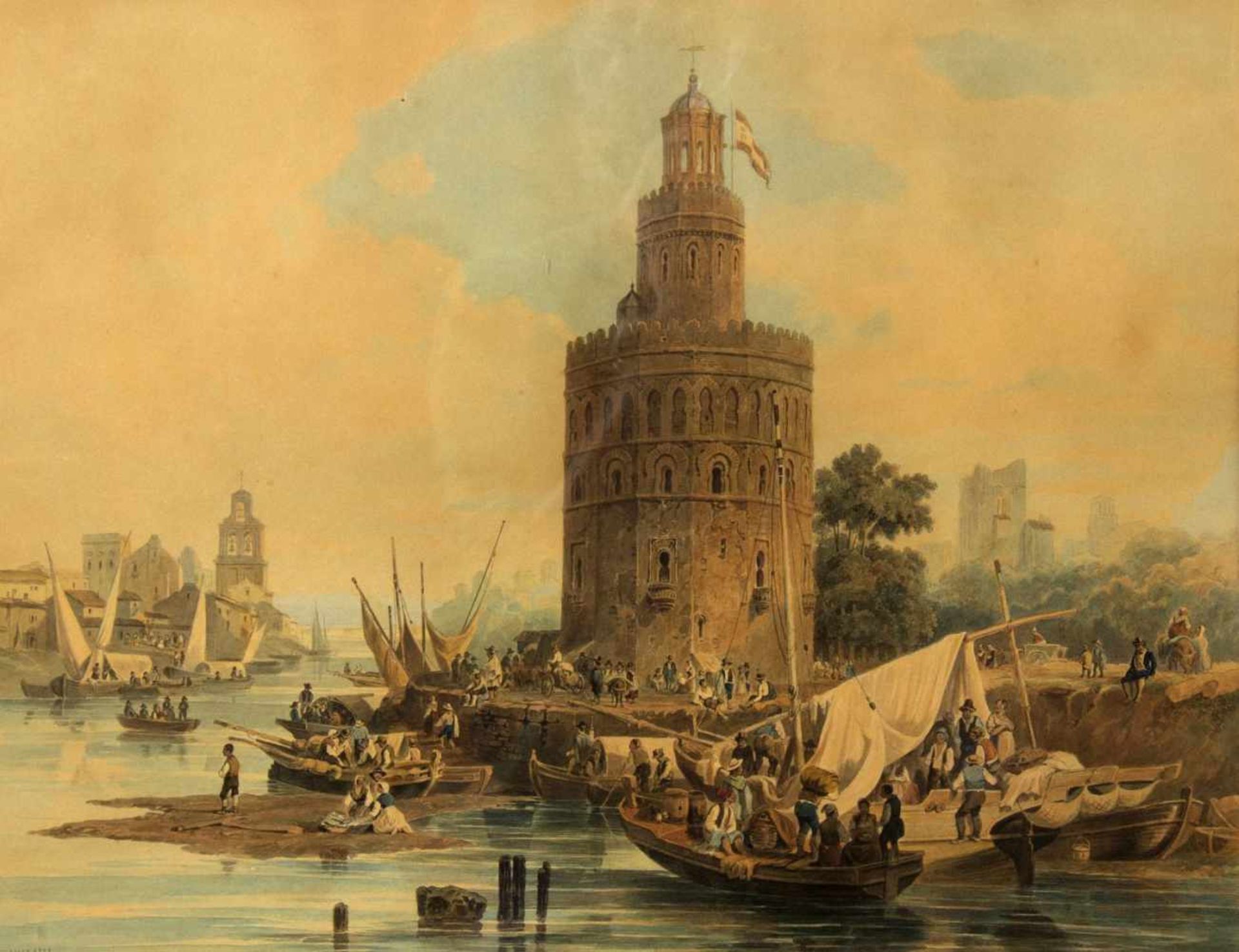 Beseman, Adolph. 1806 Göttingen - Sankt Petersburg 1867Der Goldturm in Sevilla. Aquarell. Sign.