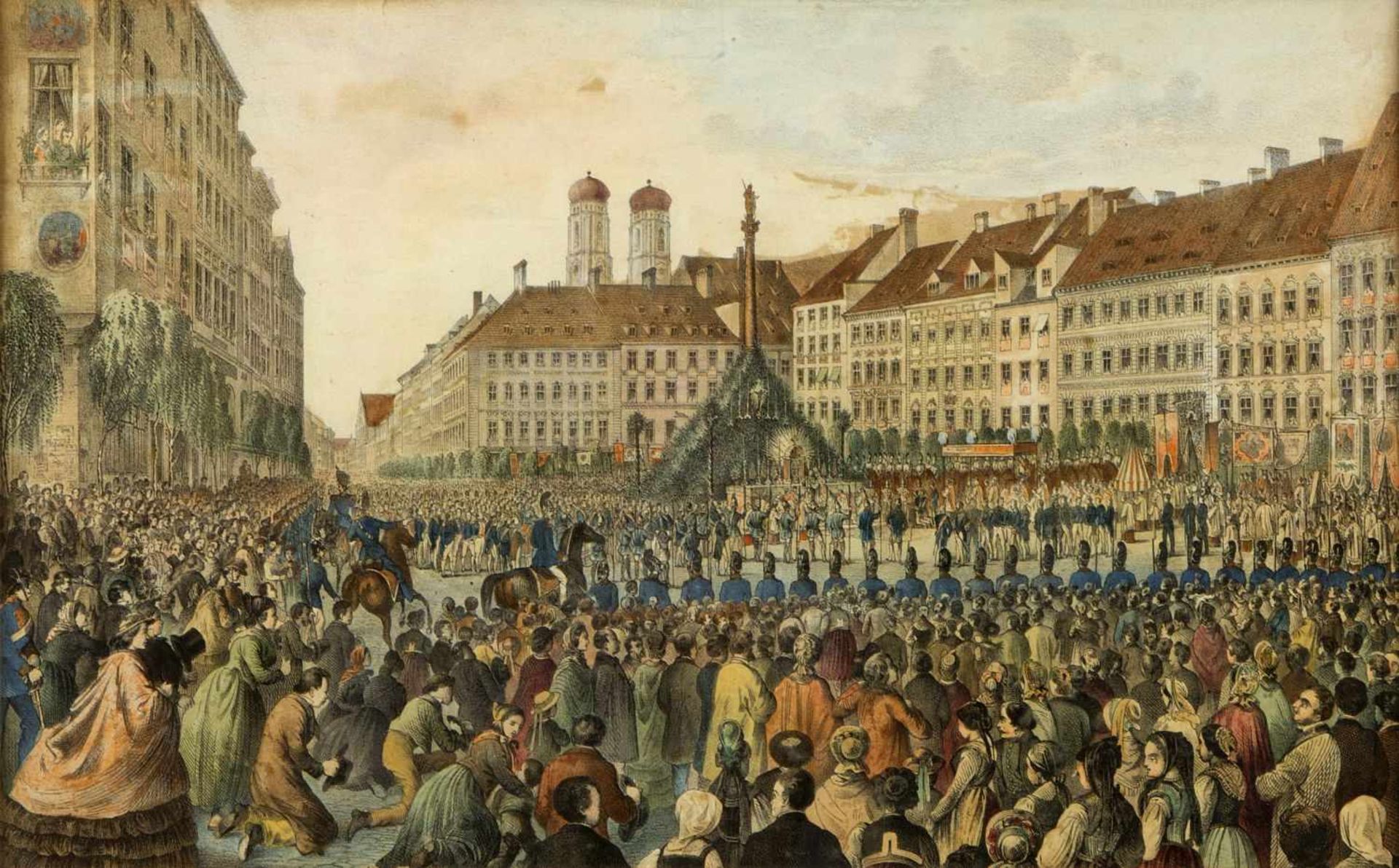 Kraus, Gustav Wilhelm. 1804 Passau - München 1852Fronleichnamsprozession auf dem Marienplatz in