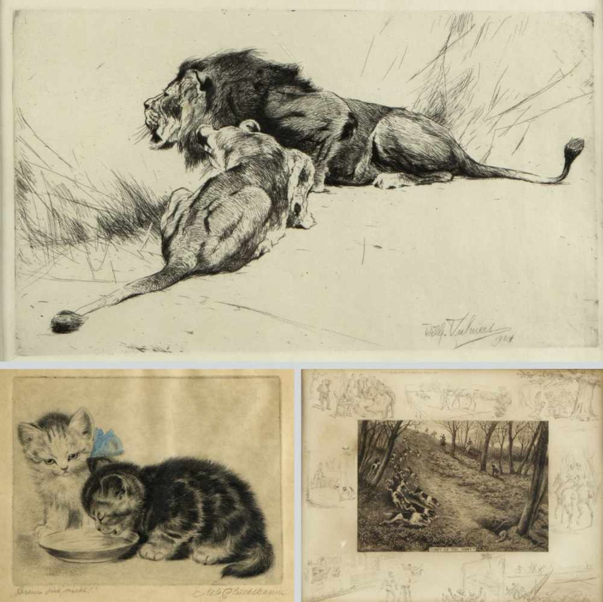 Kuhnert, W. Plückebaum, M. Kutzner, T. u.a.Liegendes Löwenpaar. Katzen. Hunde. Kälber. 8 Bll.