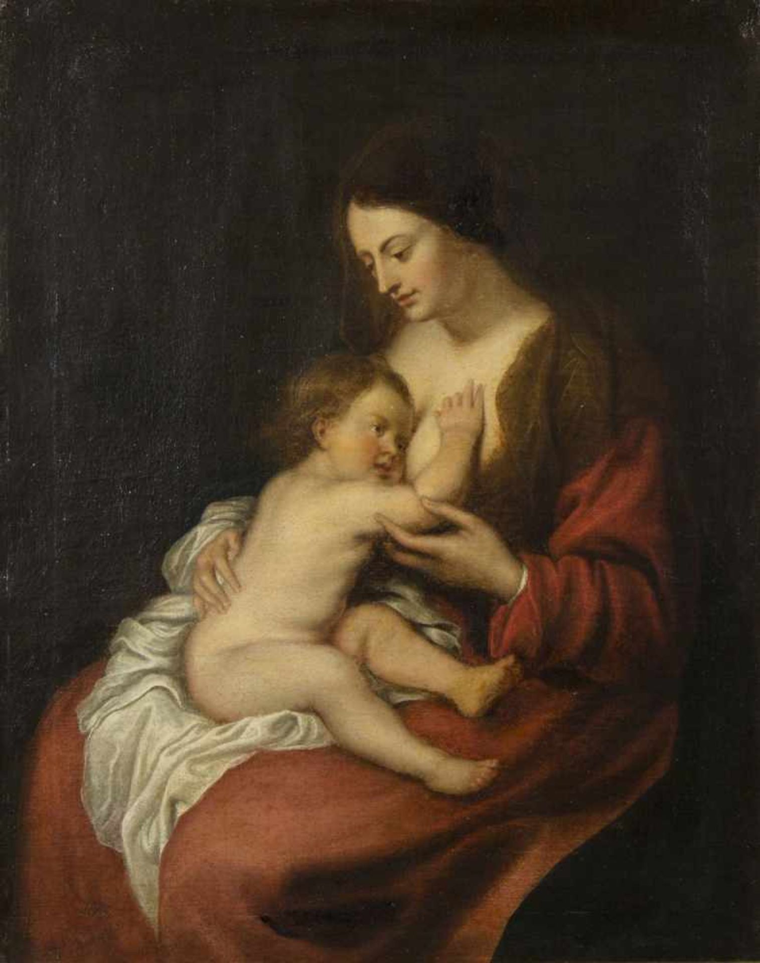 Unbekannt, um 1800Die Jungfrau mit dem Kind nach van Dyck. Öl/Lwd., doubliert. 65 x 51 cm.