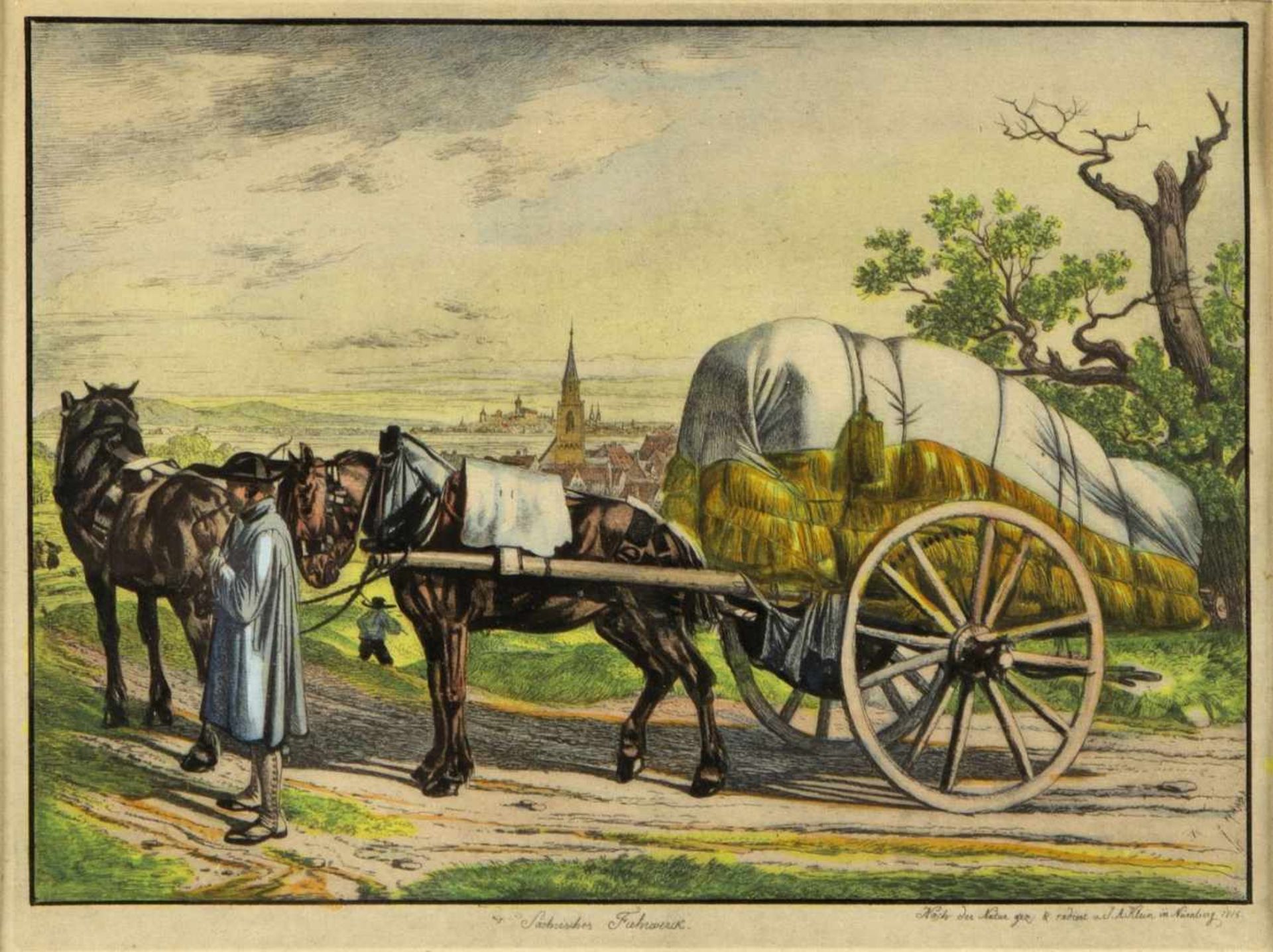 Klein, Johann Adam. 1792 Nürnberg - München 1875Retourgelegenheit nach Wien. Sächsisches Fuhrwerk - Bild 5 aus 5