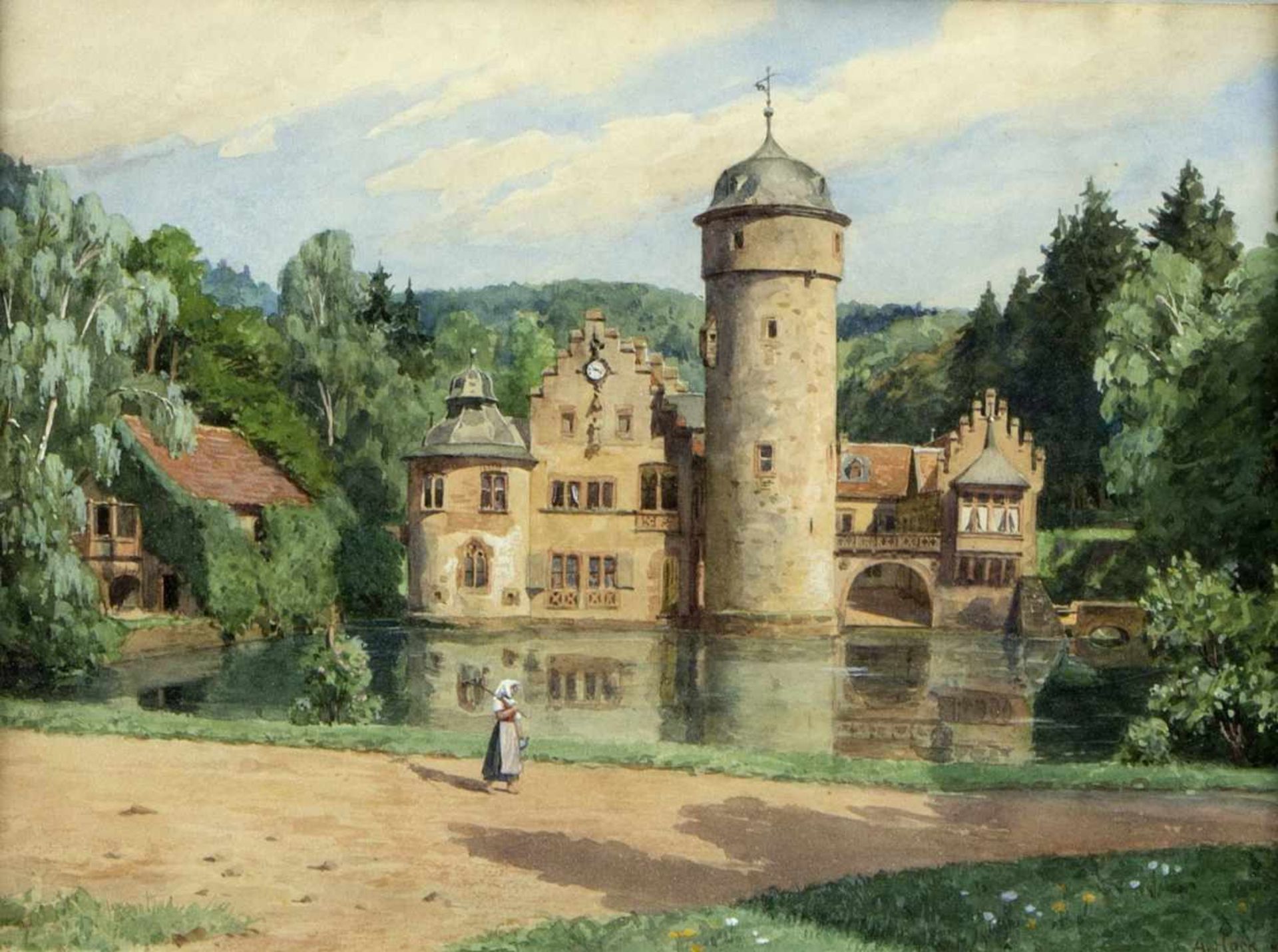 Hock, Adalbert. 1866 - Aschaffenburg - 1949Schloss Mespelbrunn zwischen Aschaffenburg und