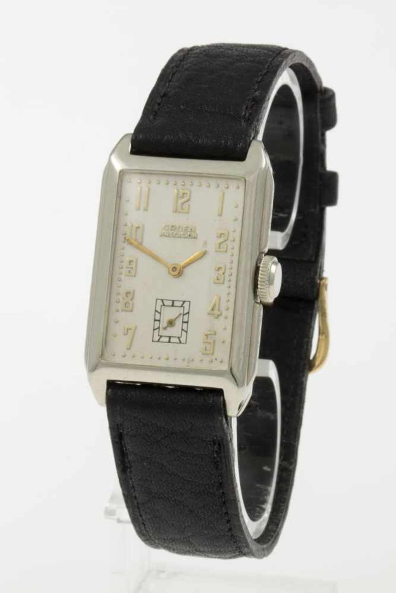 Vintage-Armbanduhr Precision von GruenRechteckiges Gehäuse aus Weißgold 585. Plexiglas.