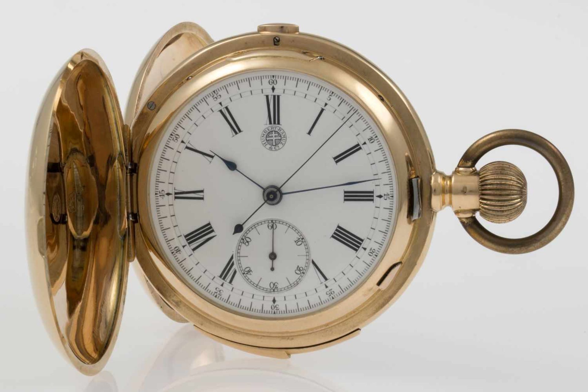 Sprungdeckel-Chronograph von Humbert Ramuz mit ViertelrepetitionGehäuse und Cuvette aus Gelbgold - Bild 5 aus 10