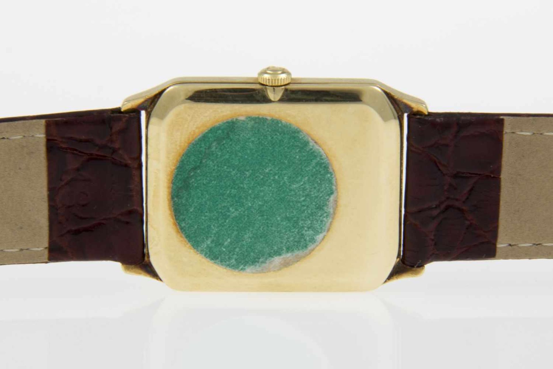 Omega-ArmbanduhrRechteckiges Gehäuse aus Gelbgold 585. Beiges Zifferblatt mit Indizes und röm. - Bild 6 aus 7