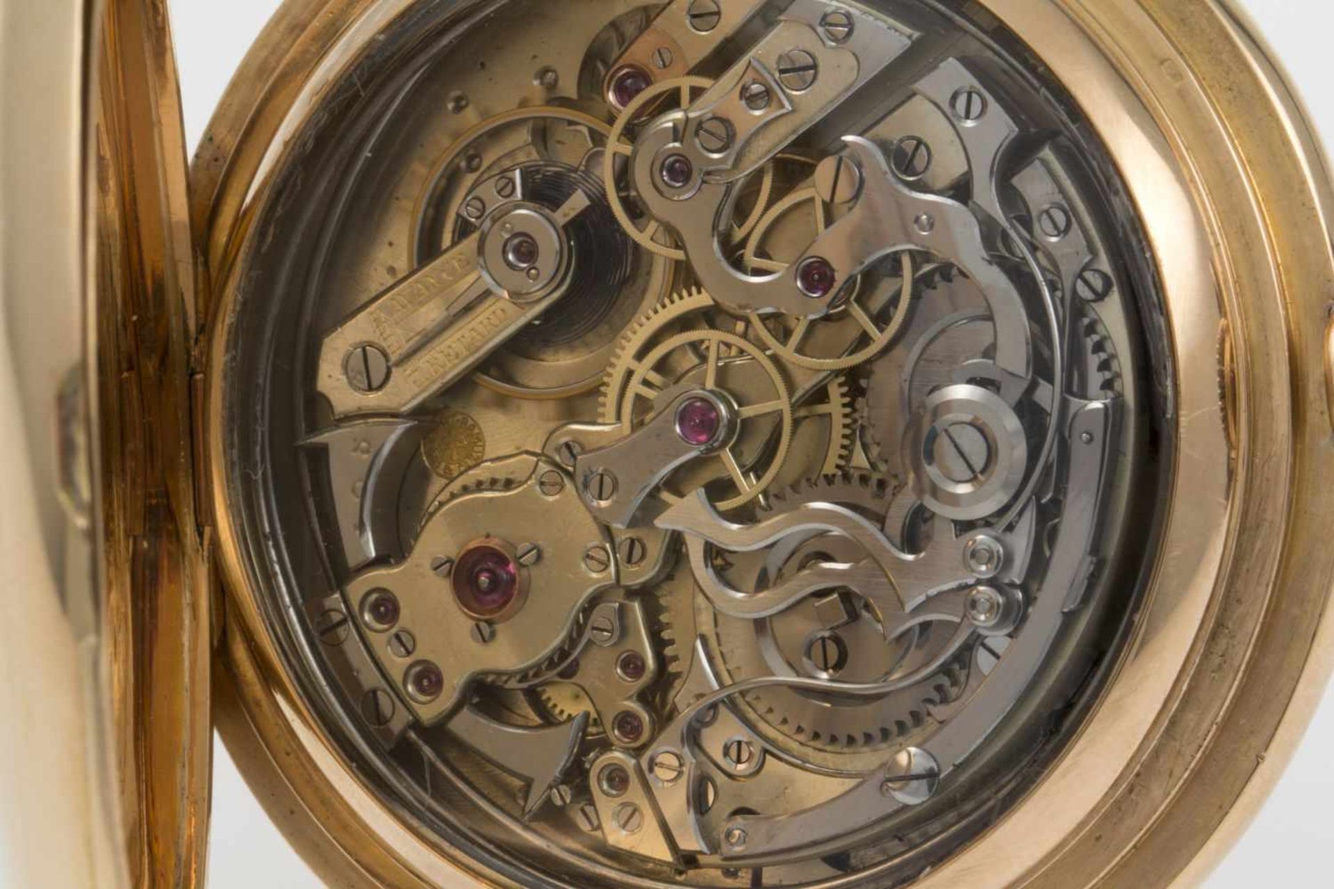 Sprungdeckel-Chronograph von Humbert Ramuz mit ViertelrepetitionGehäuse und Cuvette aus Gelbgold - Bild 7 aus 10