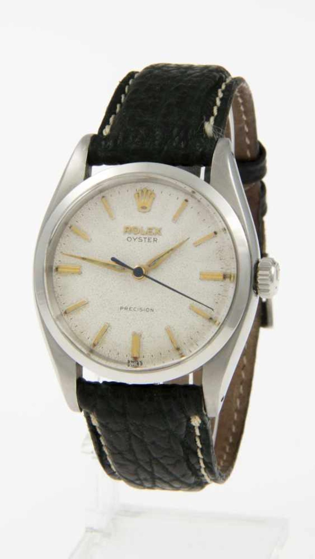 Rolex-Armbanduhr PrecisionStahlgehäuse. Plexiglas. Weißes Zifferblatt mit goldfarbenen
