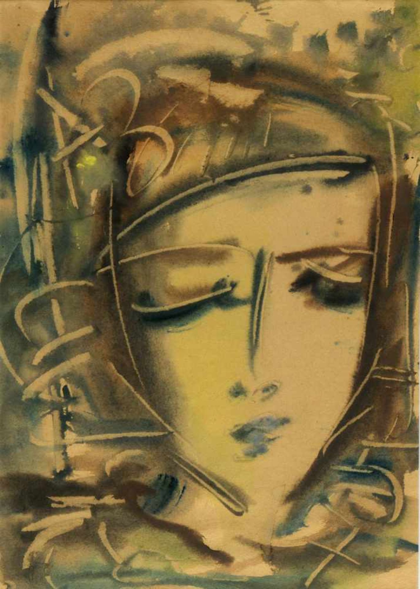 Zverev, Anatoliy. 1933 - 1986Abstrahiertes Frauenportrait. Aquarell. Monogr. 49 x 34,5 cm.