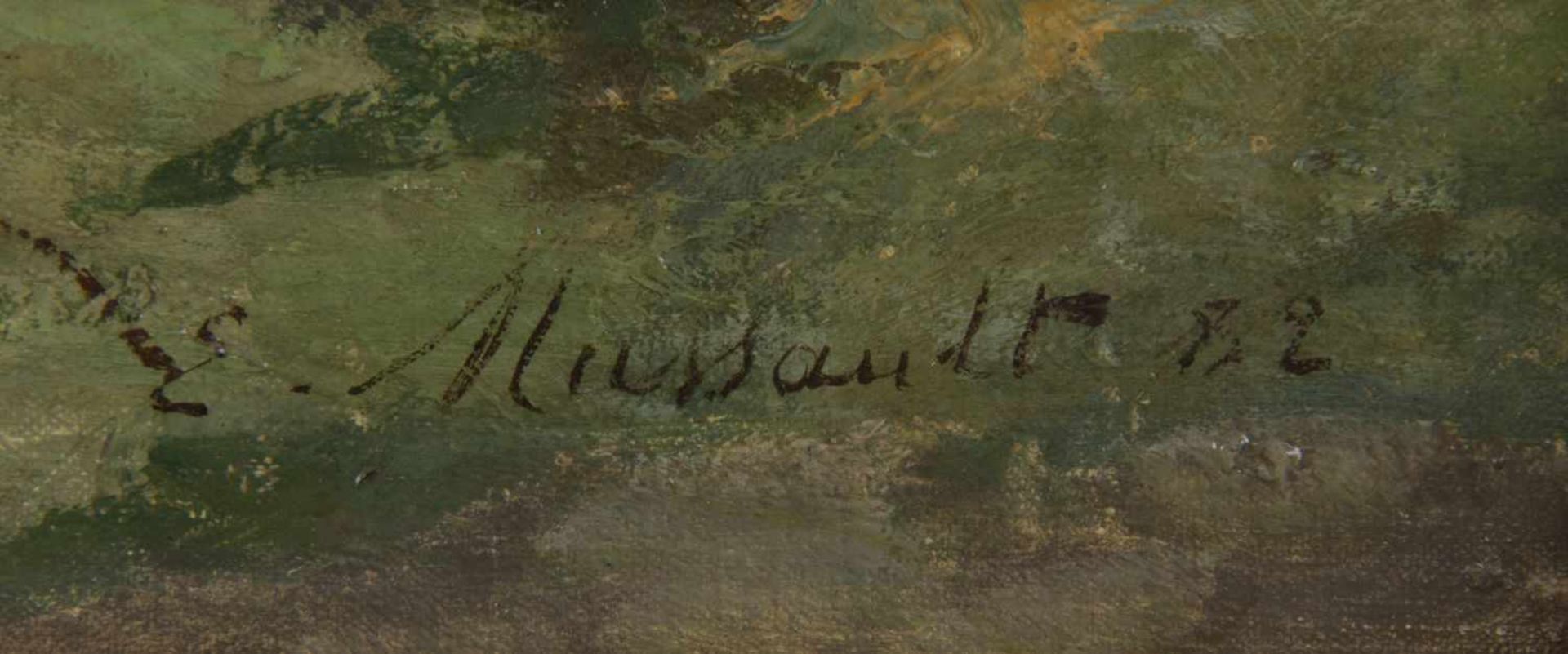 Mussault, EmileEin Bach im Frühling. Öl/Lwd., auf Holz aufgezogen. Sign. und dat. (18)82. 61 x 41, - Bild 2 aus 4