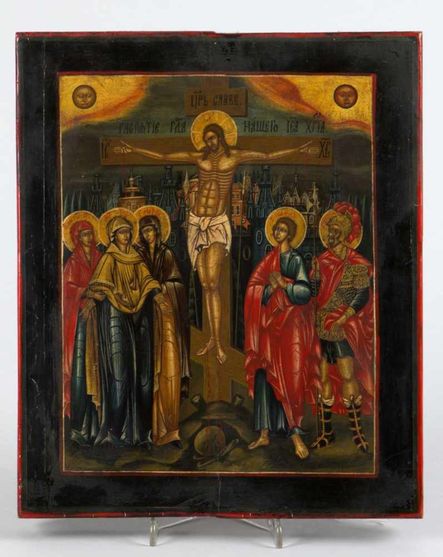Zwei IkonenChristus am Kreuz. Muttergottes als Wundertäterin. Tempera auf Holz. Osteuropa, 19. und - Bild 3 aus 3