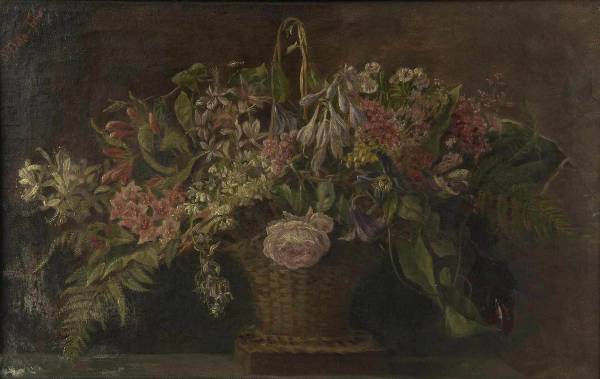 Dahn-Fries, Sofie. 1835 - München - 1898Stillleben mit Christrosen und Sommerblumen. 2 Gem. Öl/ - Bild 4 aus 4