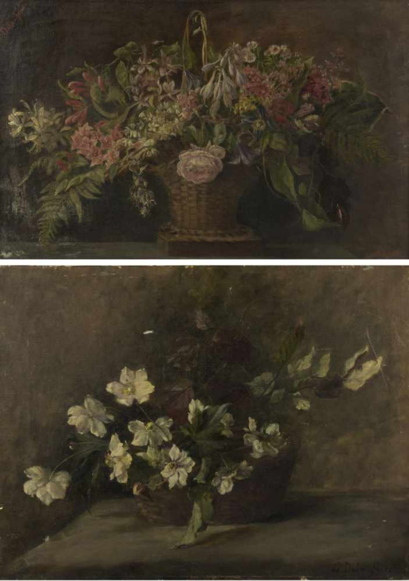 Dahn-Fries, Sofie. 1835 - München - 1898Stillleben mit Christrosen und Sommerblumen. 2 Gem. Öl/