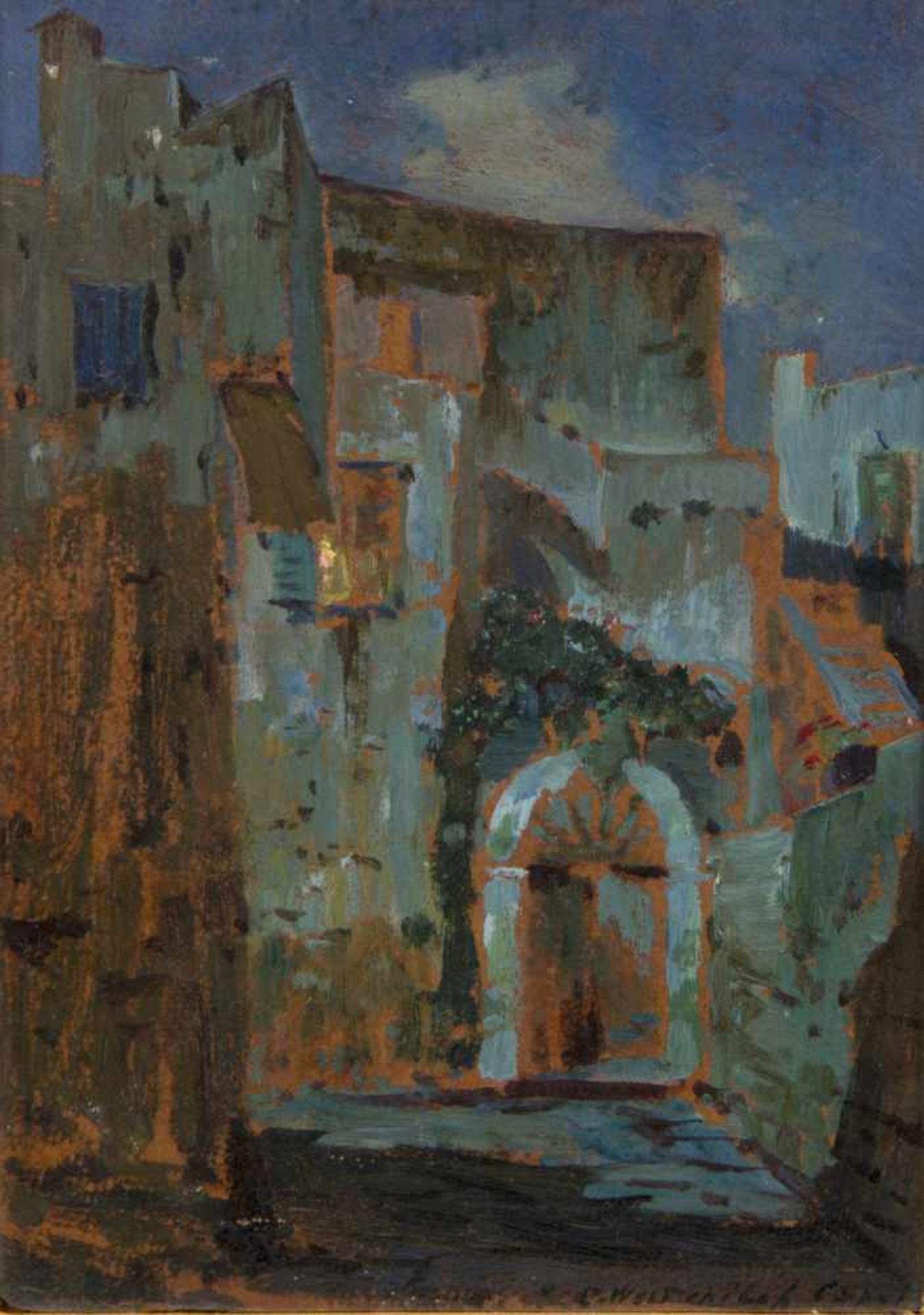 Weltchibel, C.Nacht auf Capri. Öl/Karton. Sign. 24 x 17 cm. Gerahmt.