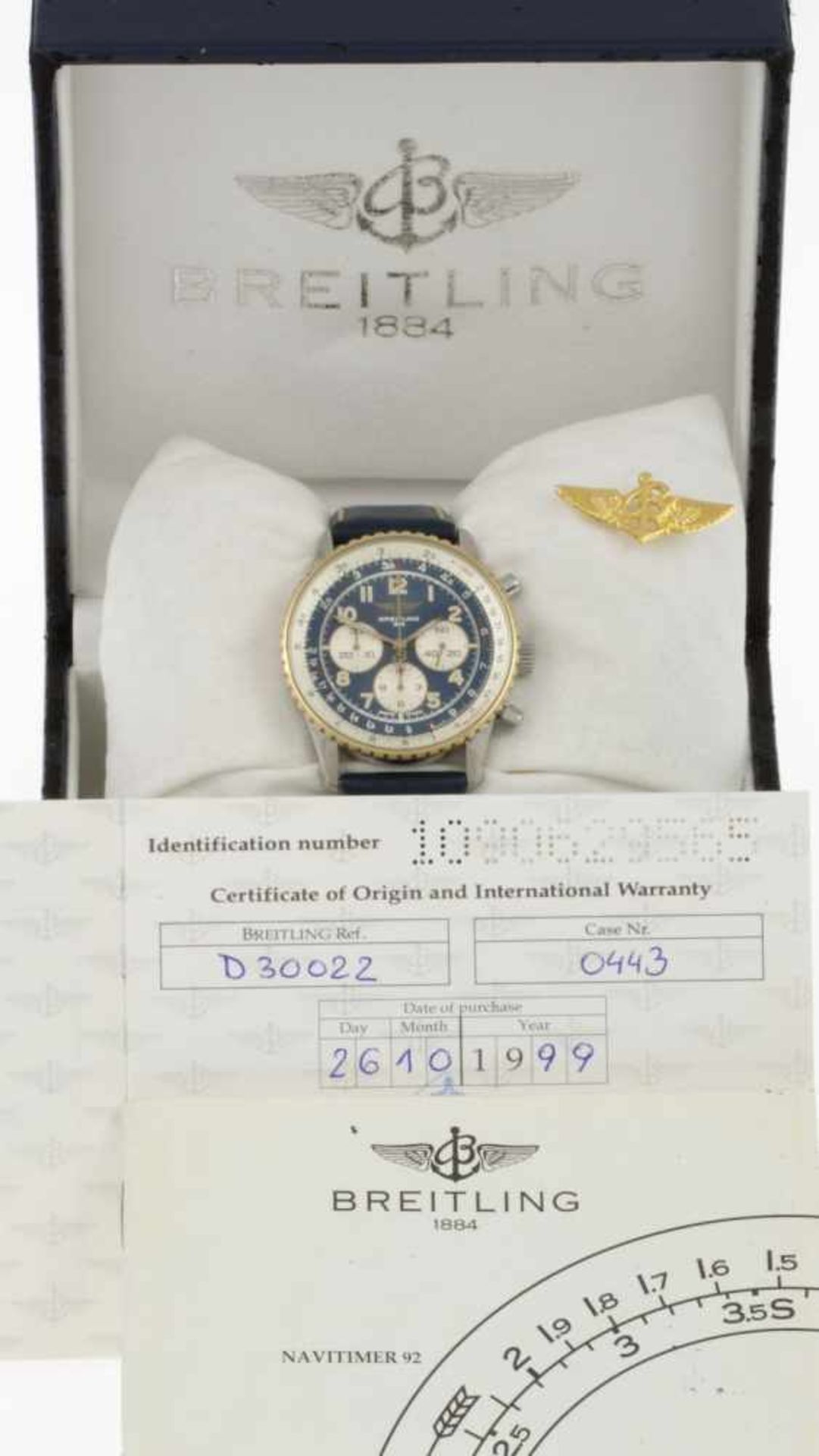 Breitling-Armbanduhr Chronograph Navitimer 92Gehäuse aus Stahl. Beidseitig drehbare Lünette aus - Bild 5 aus 5