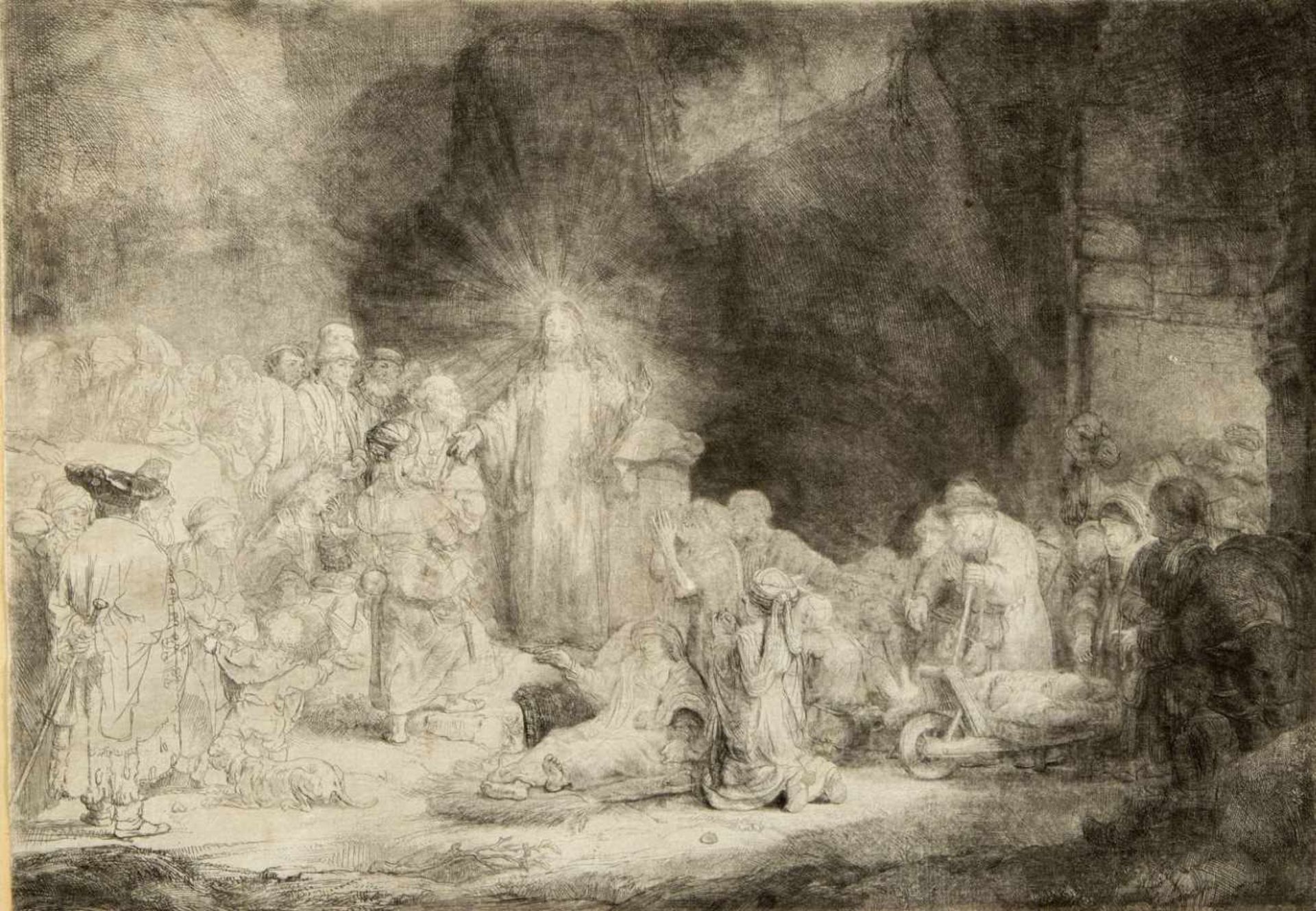 Rembrandt, Harmensz van Rijn. 1606 Leiden - Amsterdam 1669Christus heilt den Kranken. Radierung.