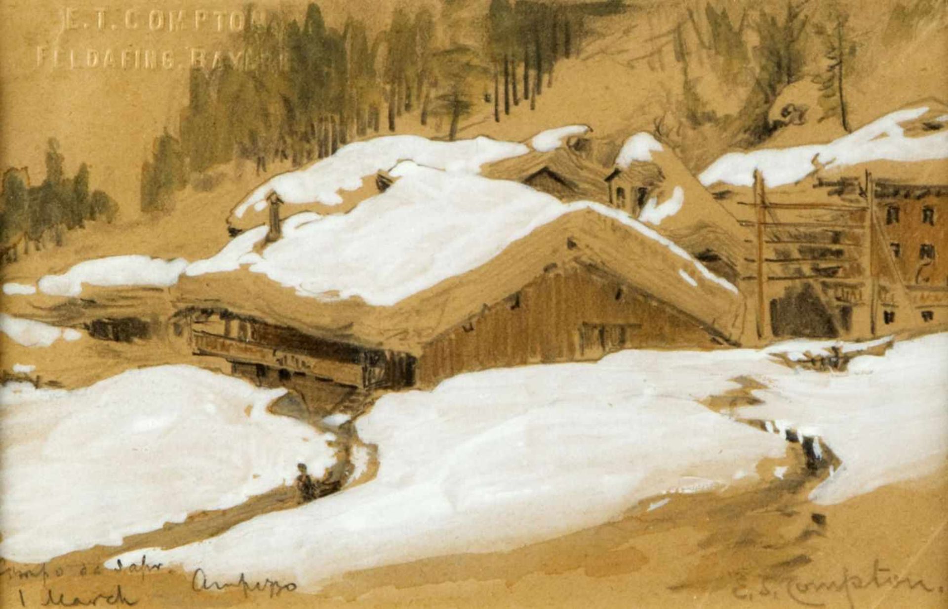 Compton, Edward Harrison und Edward TheodorHochgebirge. Verschneite Berghütten. 1 Aquarell. 1 - Bild 3 aus 3