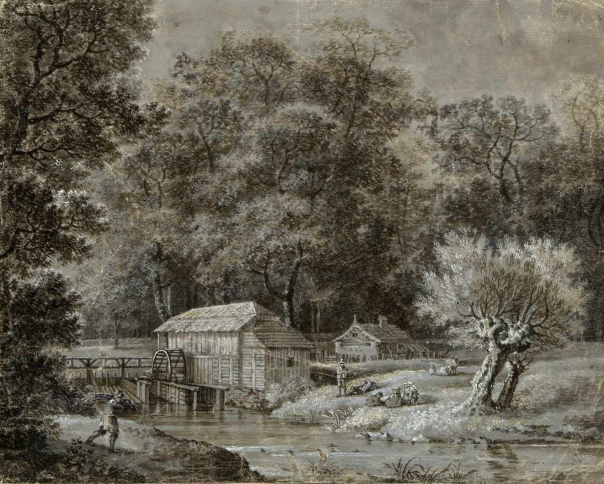 Dillis, Johann Georg von. 1759 - München - 1841. Zugeschrieben Wassermühle an einem Bach.