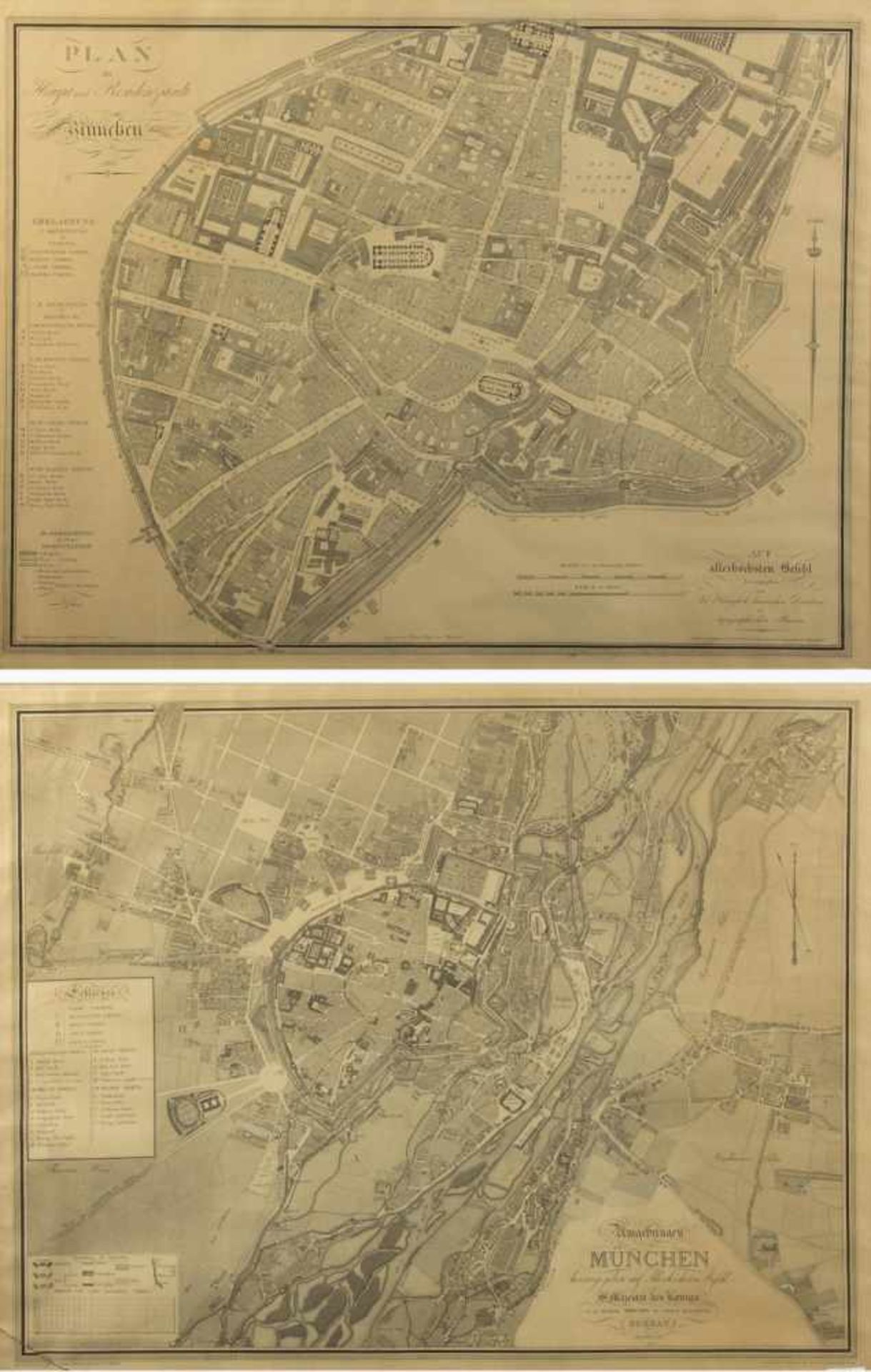 SchleichKarten von München. 2 Radierungen. 69 x 90,5 cm.