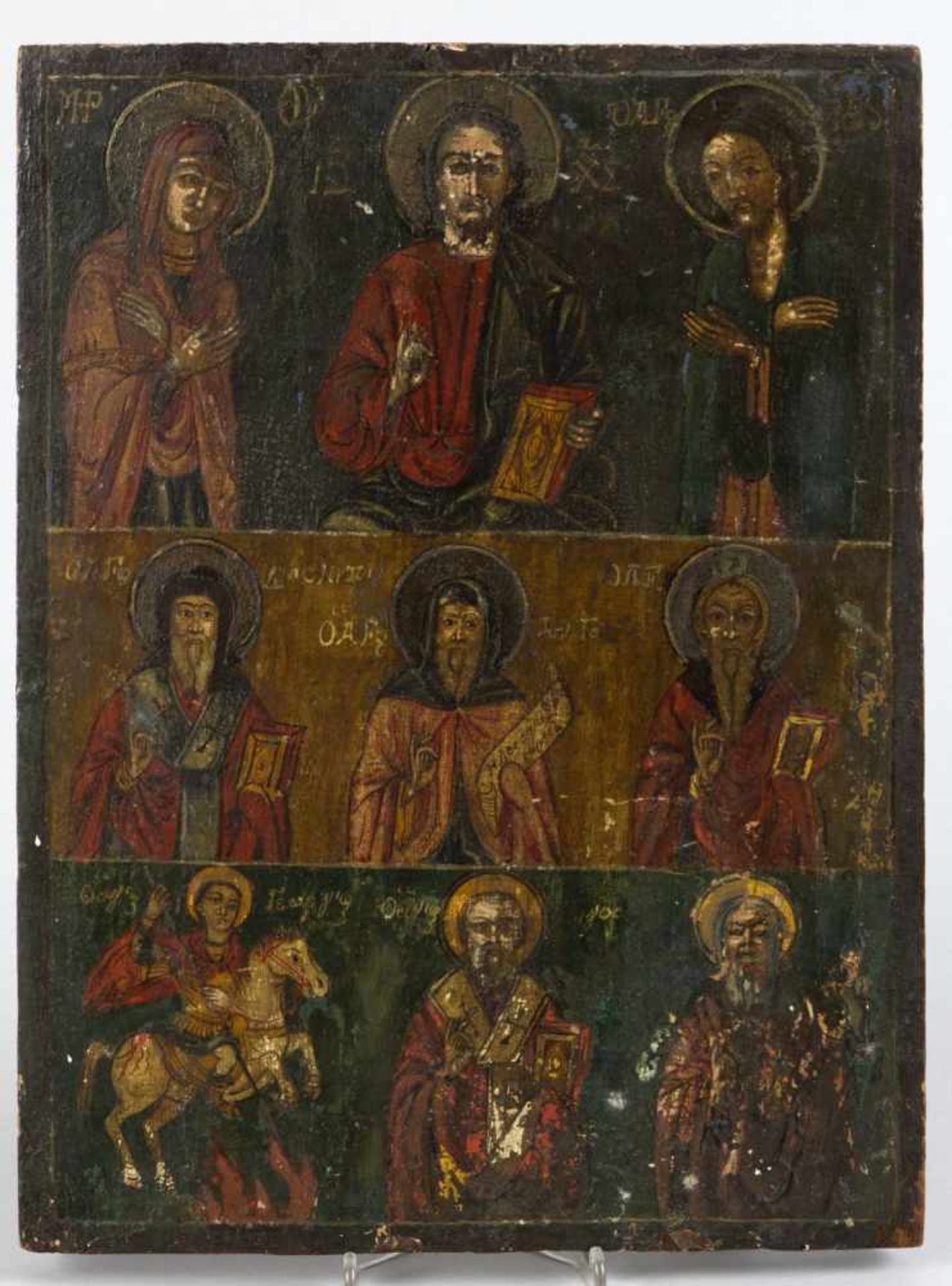 Vier IkonenMarien- und Heiligendarstellungen. 3 Tempera auf Holz, 1 übermalter Lichtdruck. - Bild 3 aus 5