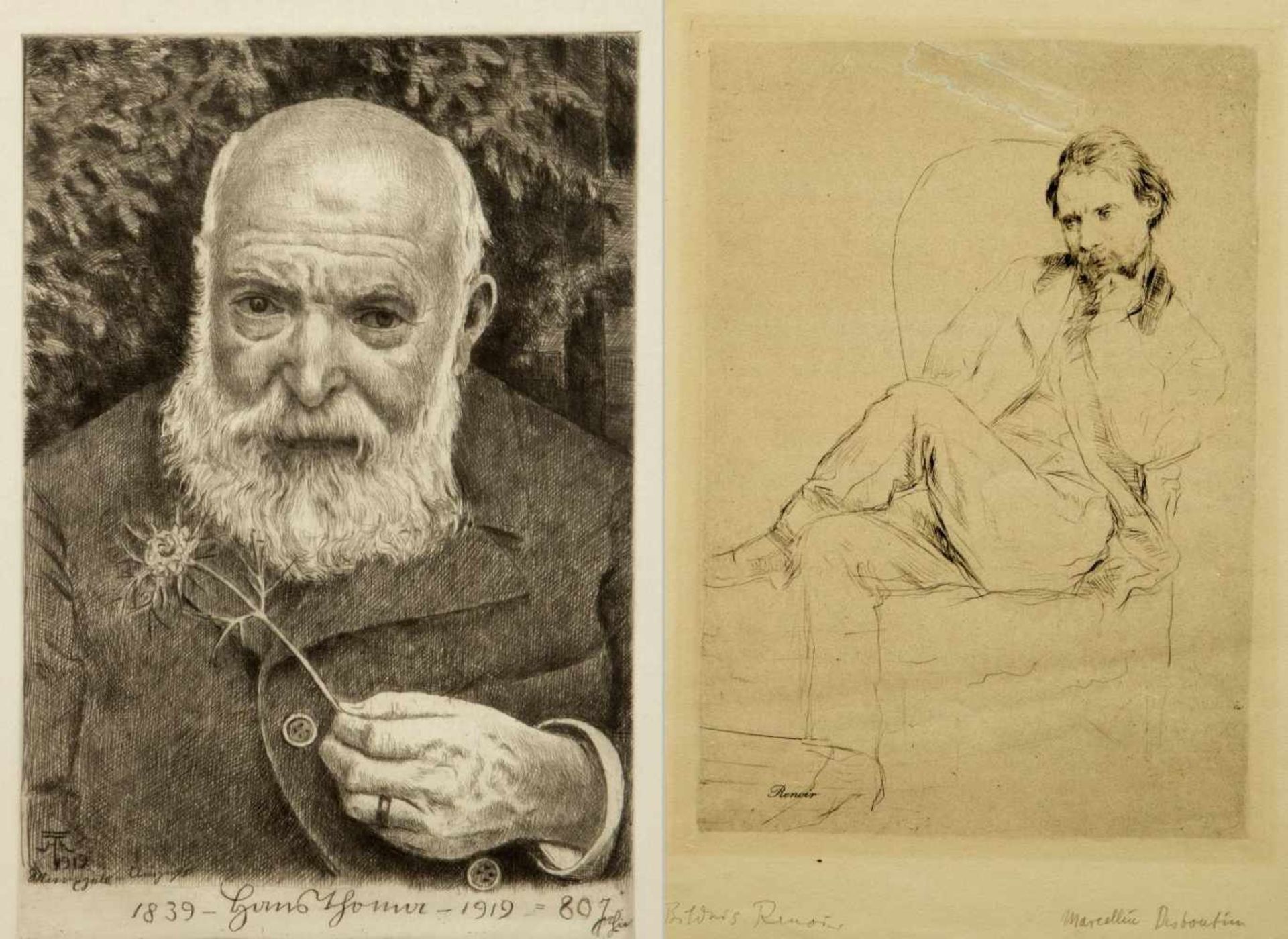 Desboutin, Marcellin. Thoma, HansPortraits Auguste Renoir und Hans Thoma. 2 Radierungen. 1 Bl. sign.