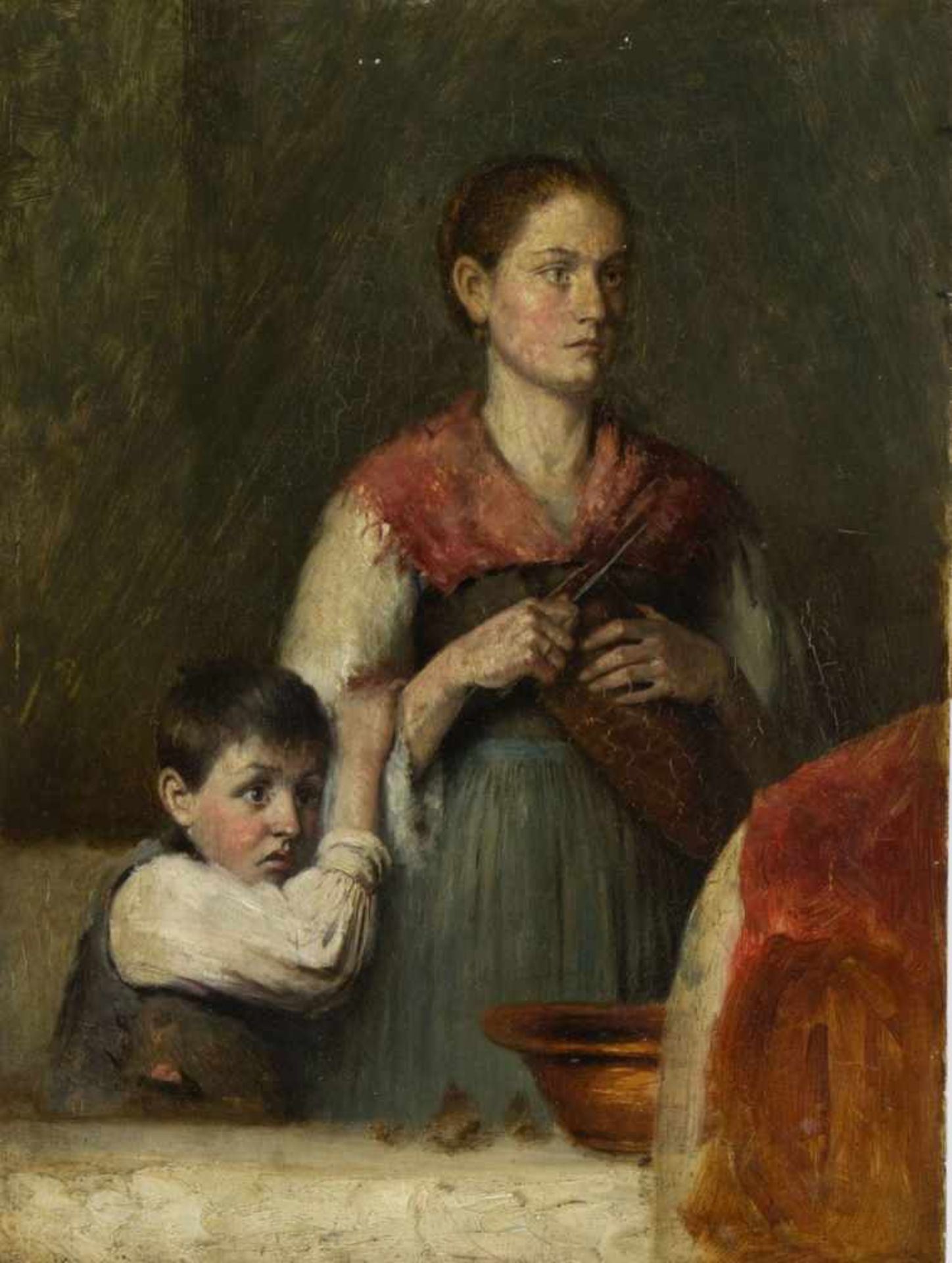 Deutsch, 19. Jh.Mutter mit ihrem Sohn. Herrenportrait. 2 Gem. Öl/Holz. Bis 35 x 26 cm. 1 gerahmt. - Bild 4 aus 5