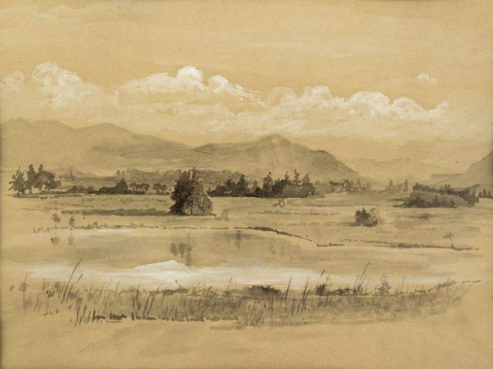 Kaufmann, Franz Xaver u.a.Rocca di Papa. Olivenhain. Teich vor Gebirgslandschaft u.a. 4 Aquarelle. 1 - Bild 4 aus 6