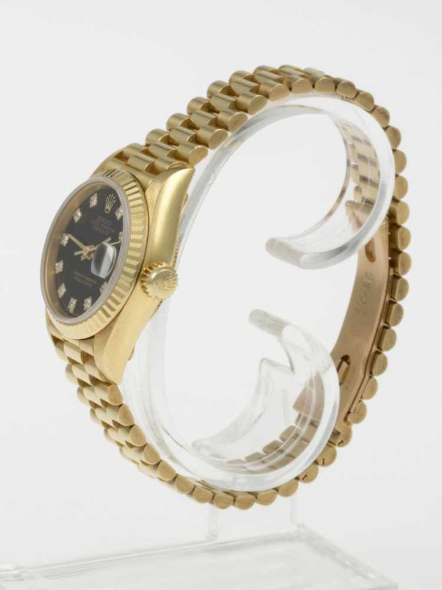 Feine automatische Rolex-Damenarmbanduhr "Lady Datejust"Gehäuse und Präsidentarmband aus Gelbgold - Bild 3 aus 6