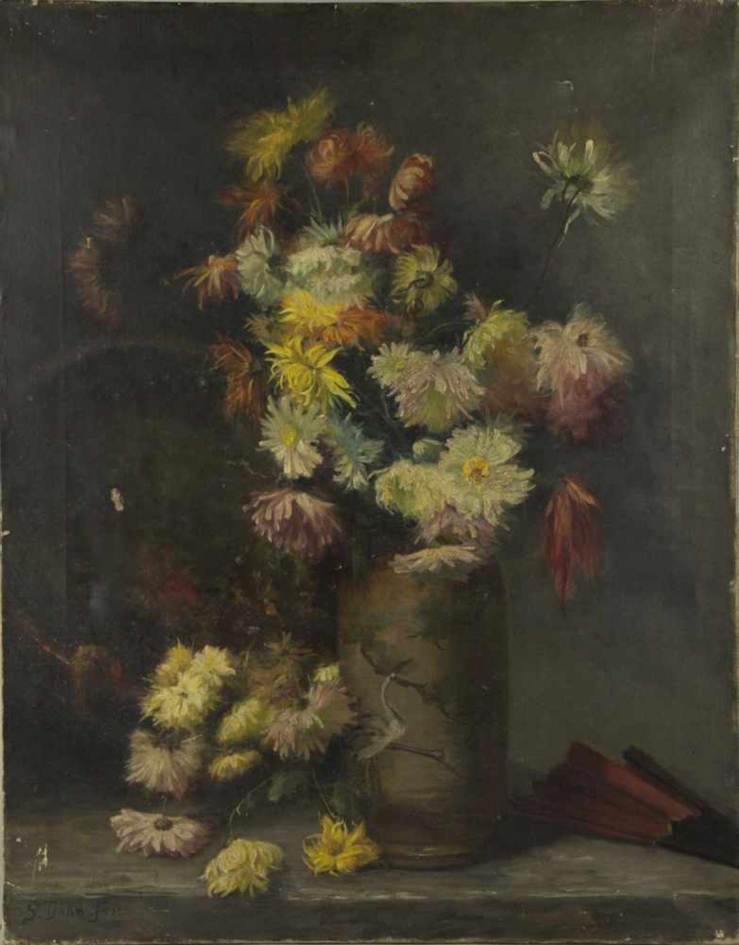 Dahn-Fries, Sofie. 1835 - München - 1898Stillleben mit Chrysanthemen. Öl/Lwd. Sign. 80,5 x 63,5