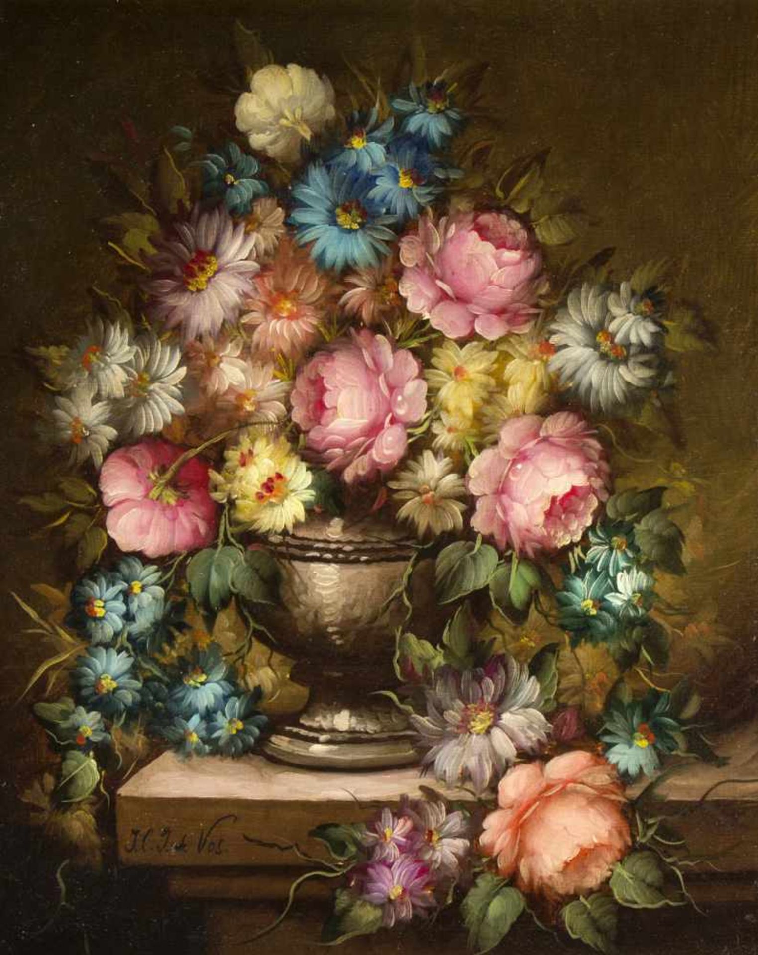 Vos, J.C. deStillleben mit Sommerblumen. Öl/Lwd., auf Holz aufgezogen. Sign. 50 x 40 cm. Gerahmt.