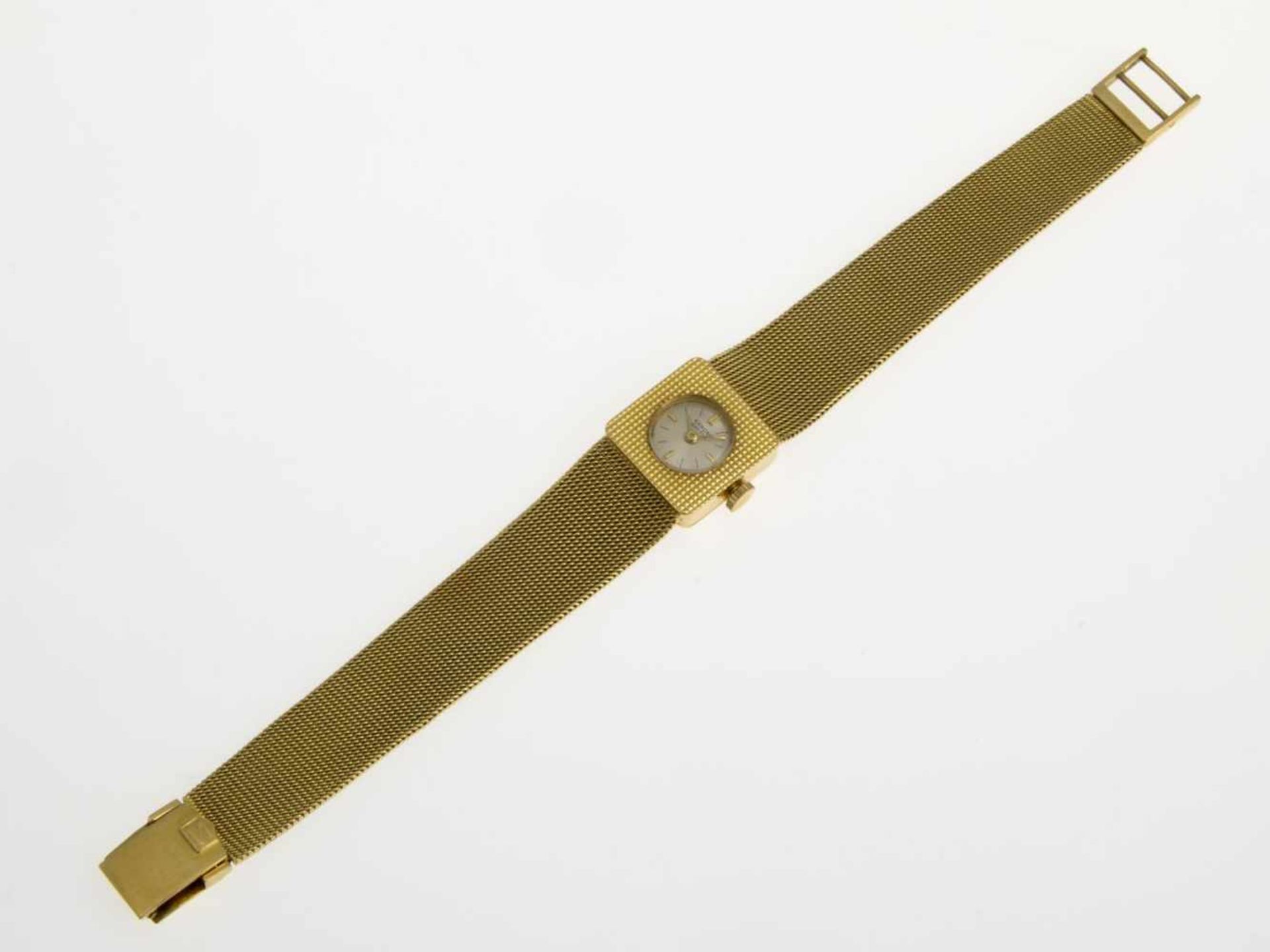 Sarcar-DamenarmbanduhrGehäuse und Armband aus Gelbgold 750. Versilbertes Zifferblatt mit - Bild 2 aus 3