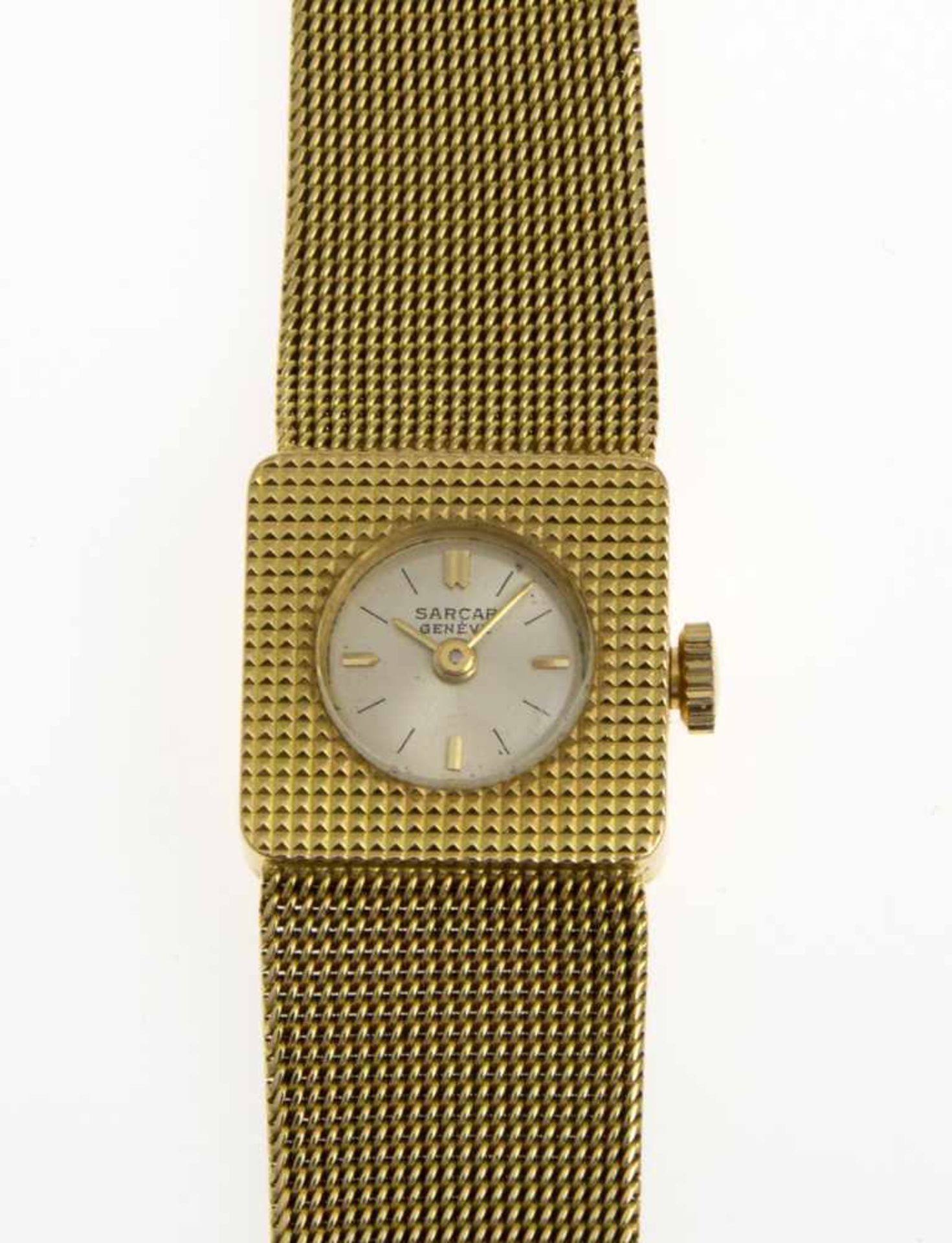 Sarcar-DamenarmbanduhrGehäuse und Armband aus Gelbgold 750. Versilbertes Zifferblatt mit - Bild 3 aus 3