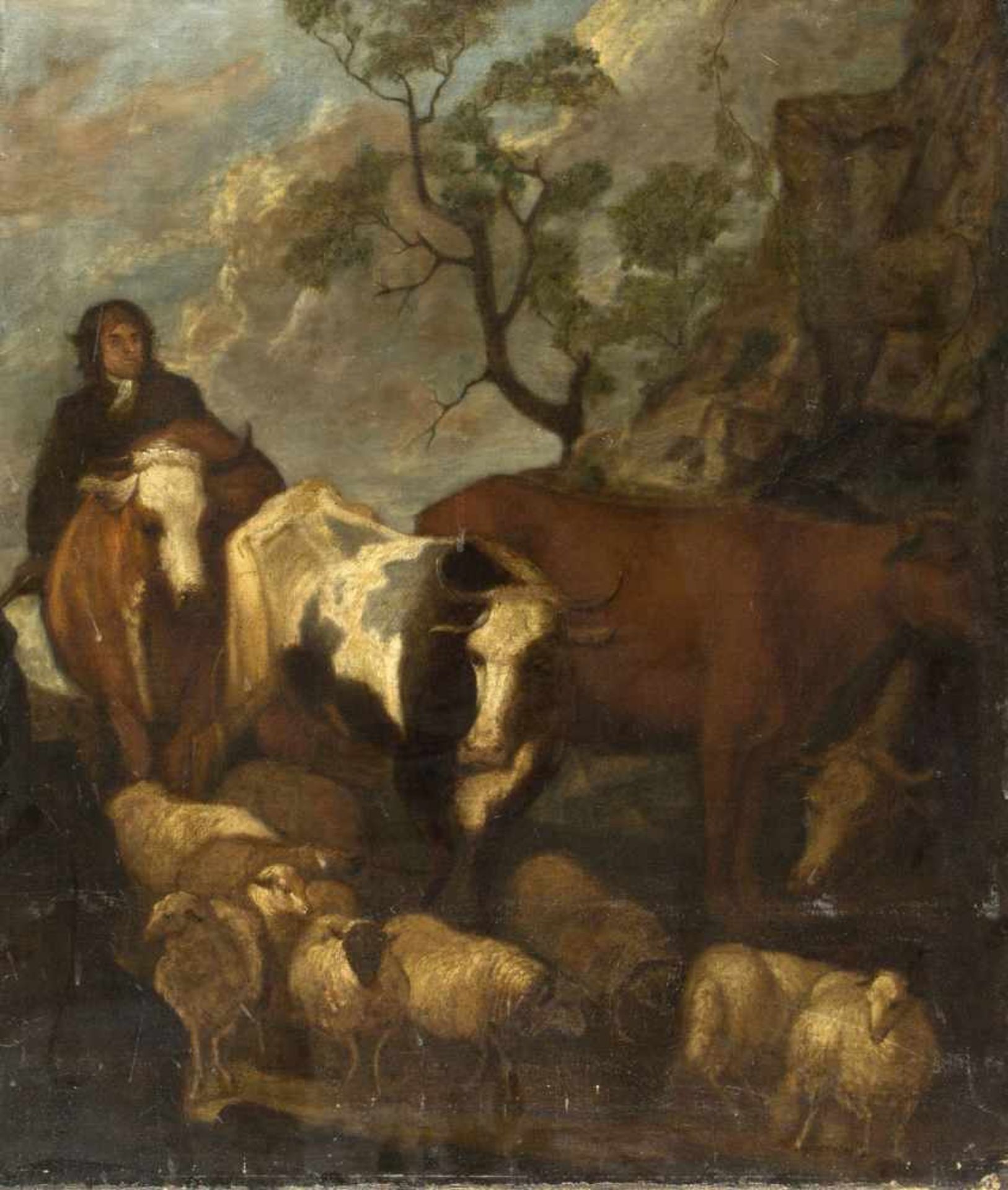 Bachrach-Barée, H. u.a.Pferdekopf. Hirte mit Kühen und Schafen u.a. 3 Gem. Öl/Lwd. bzw. Hartfaser. 1 - Image 2 of 9