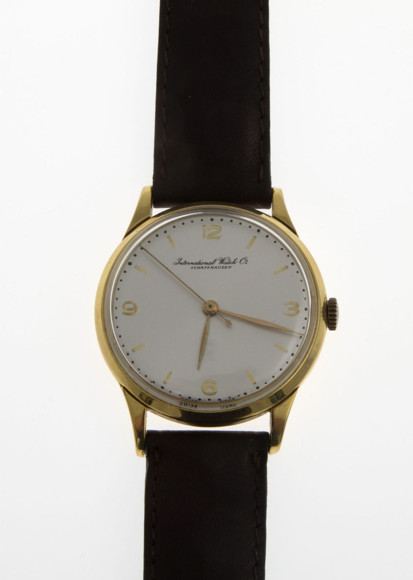 Elegante IWC-ArmbanduhrRundes Gehäuse aus Gelbgold 750. Plexiglas. Versilbertes Zifferblatt mit - Bild 2 aus 3
