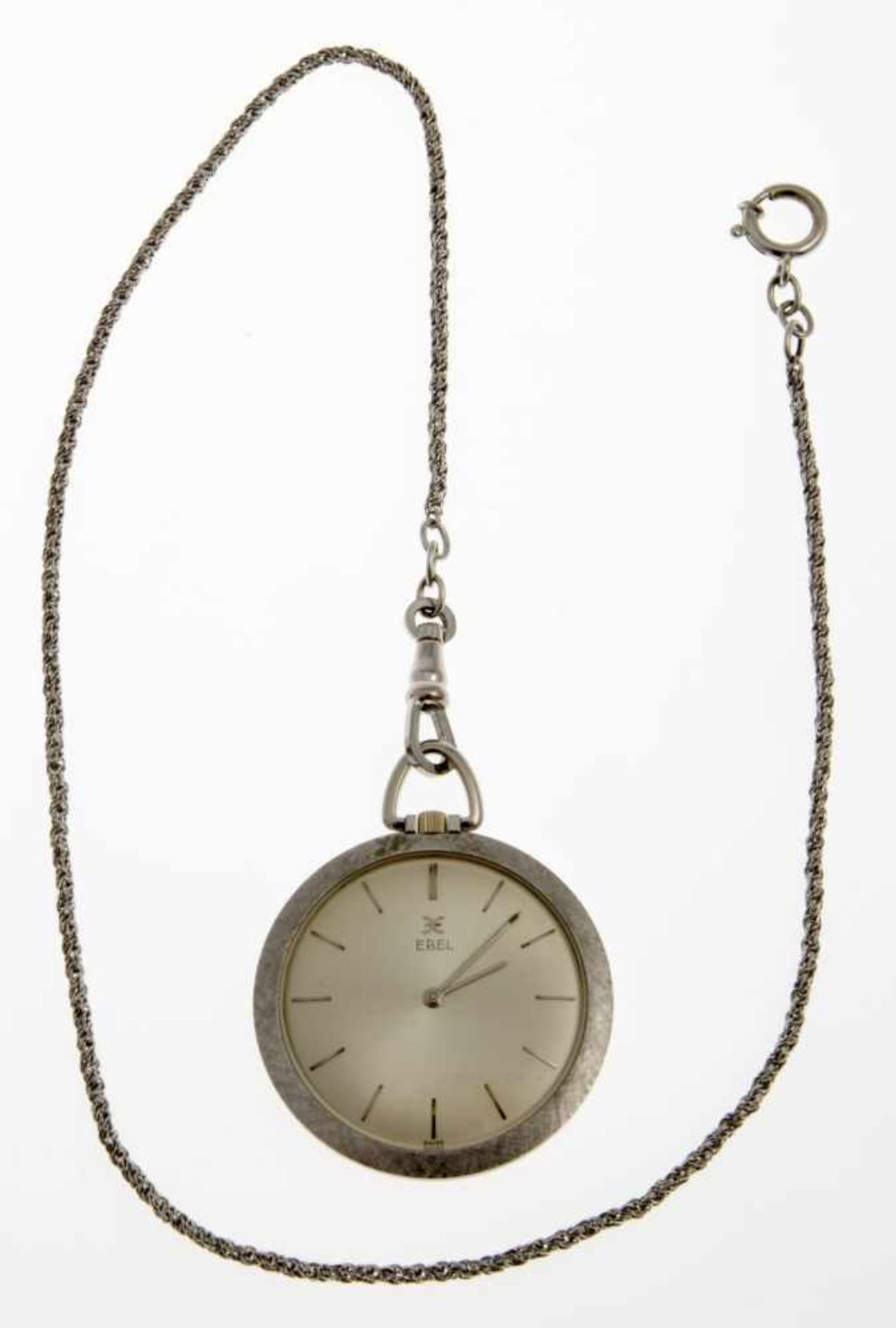 Elegante Ebel-Frackuhr an UhrenketteWeißgold 750, gebürstet. Versilbertes Zifferblatt mit - Bild 2 aus 2