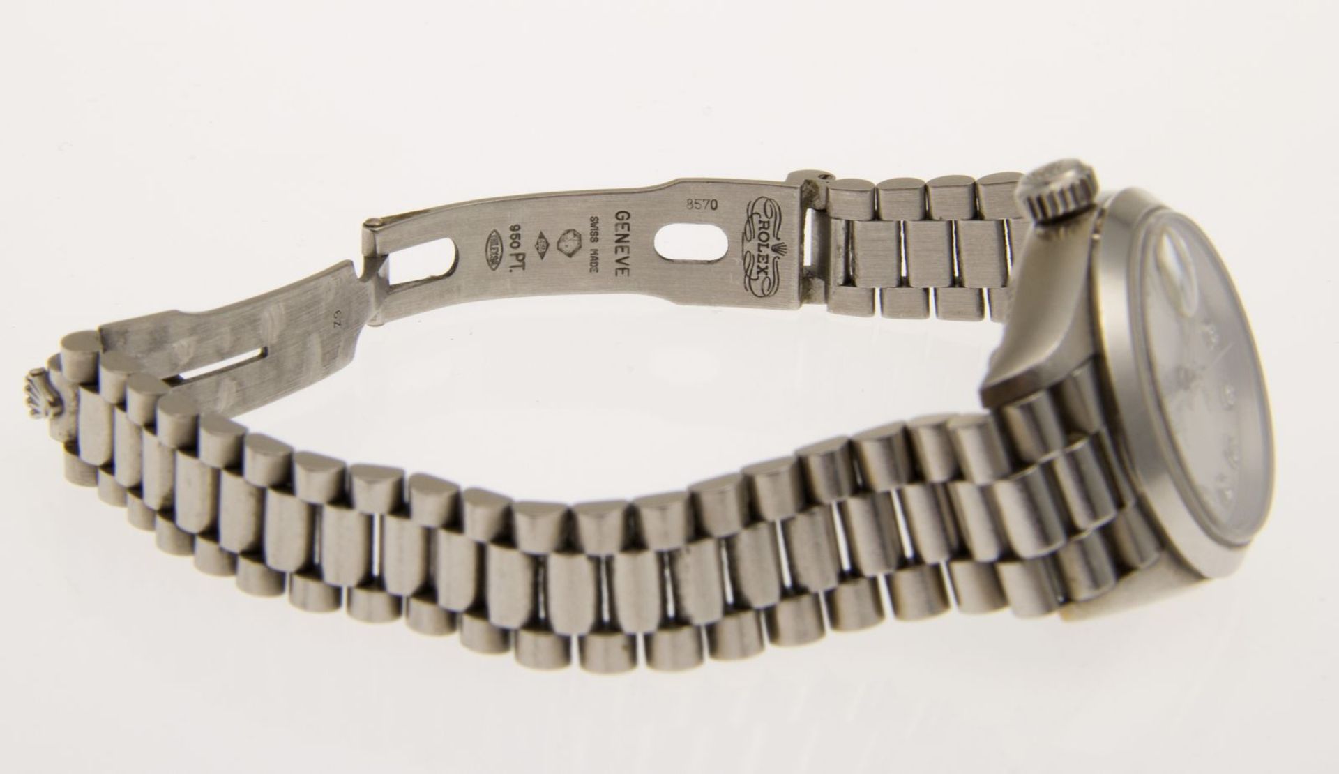 Elegante automatische Rolex-Damenarmbanduhr "Lady Datejust"Gehäuse und Armband aus Platin 950. Boden - Bild 3 aus 3