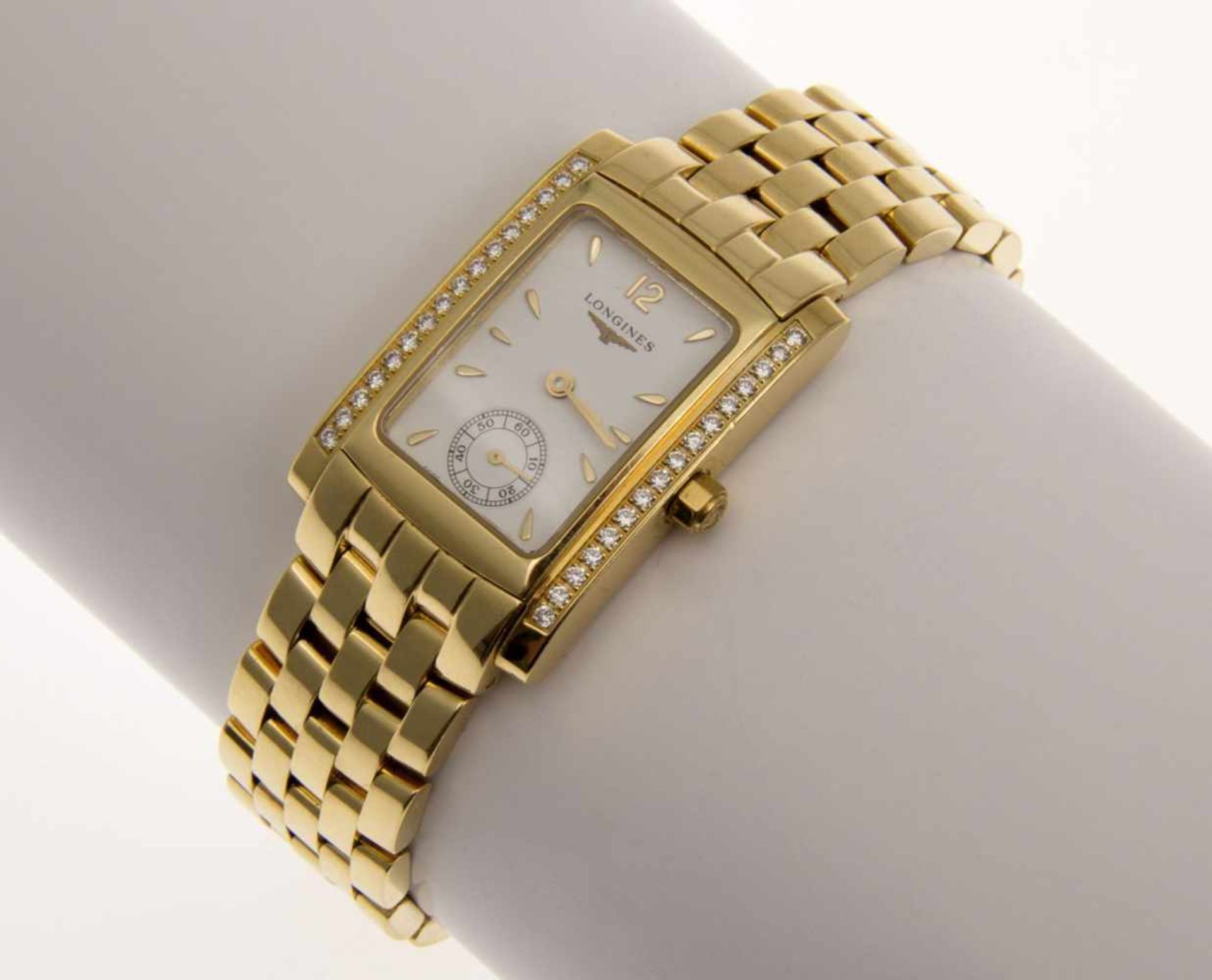 Zeitlos elegante Longines-Armbanduhr "Dolce Vita"Rechteckiges Gehäuse und Armband aus Gelbgold