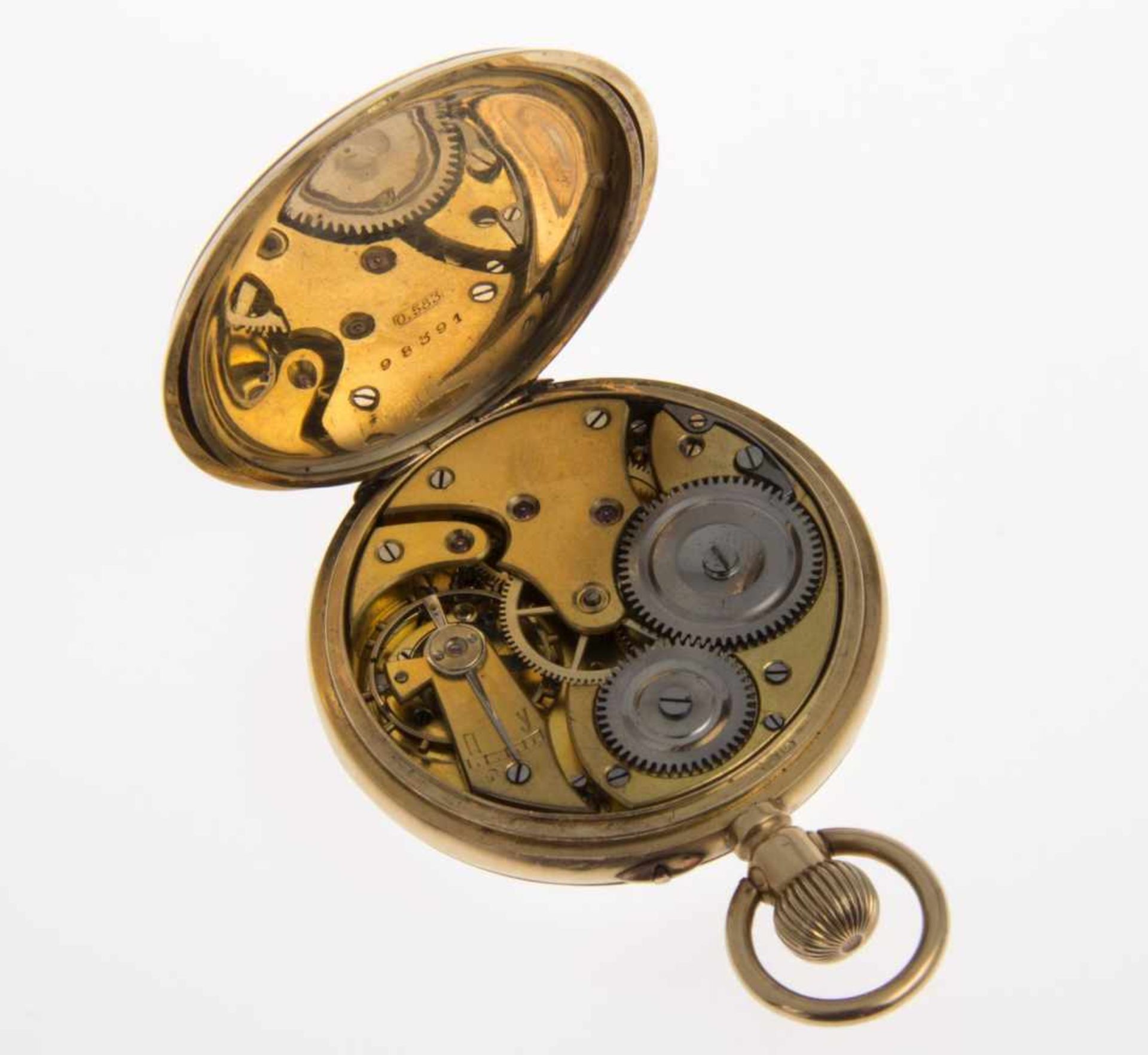 Präsent-Taschenuhr der russischen ZarenGehäuse und Cuvette aus Gelbgold 583. Rückdeckel mit - Bild 4 aus 4