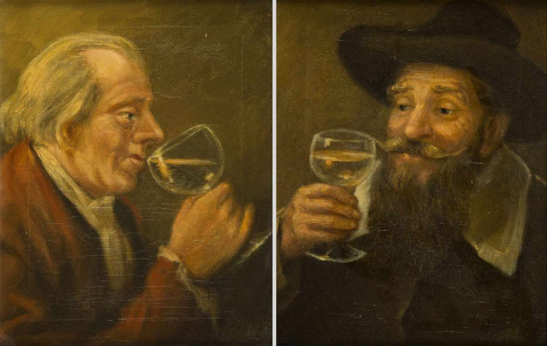 Depré, Willi. 1922 - 1995Portraits zweier Männer mit Weingläsern. 2 Gem. Öl/Lwd. Sign. 30 x 24 cm.