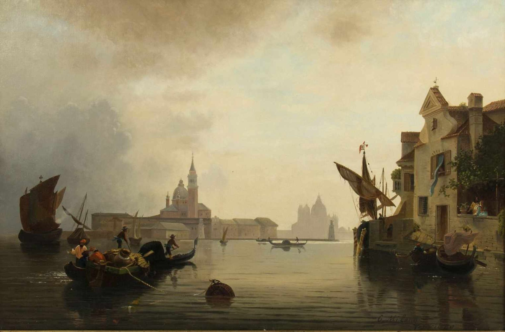 Milano, G.Blick auf San Giorgio Grande vor Venedig. Öl/Lwd. Sign. und bez. 48 x 73 cm. Gerahmt.