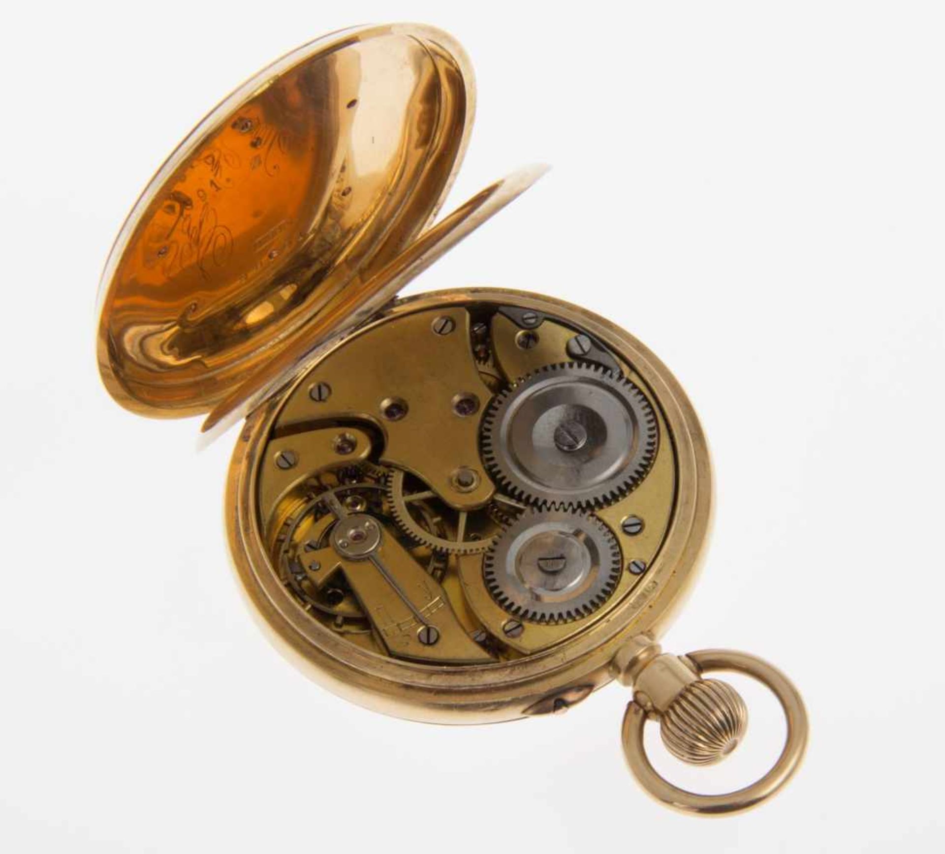 Präsent-Taschenuhr der russischen ZarenGehäuse und Cuvette aus Gelbgold 583. Rückdeckel mit - Bild 3 aus 4