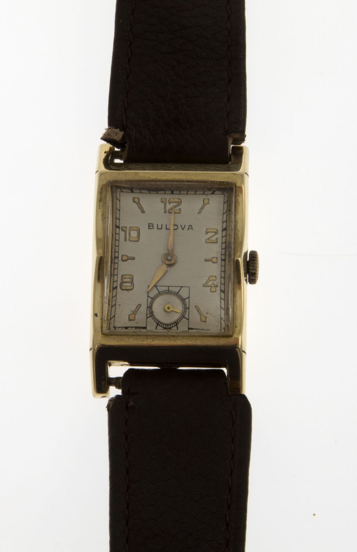 Bulova-ArmbanduhrRechteckiges Gehäuse aus Gelbgold 585. Plexiglas. Versilbertes Zifferblatt mit - Bild 3 aus 3