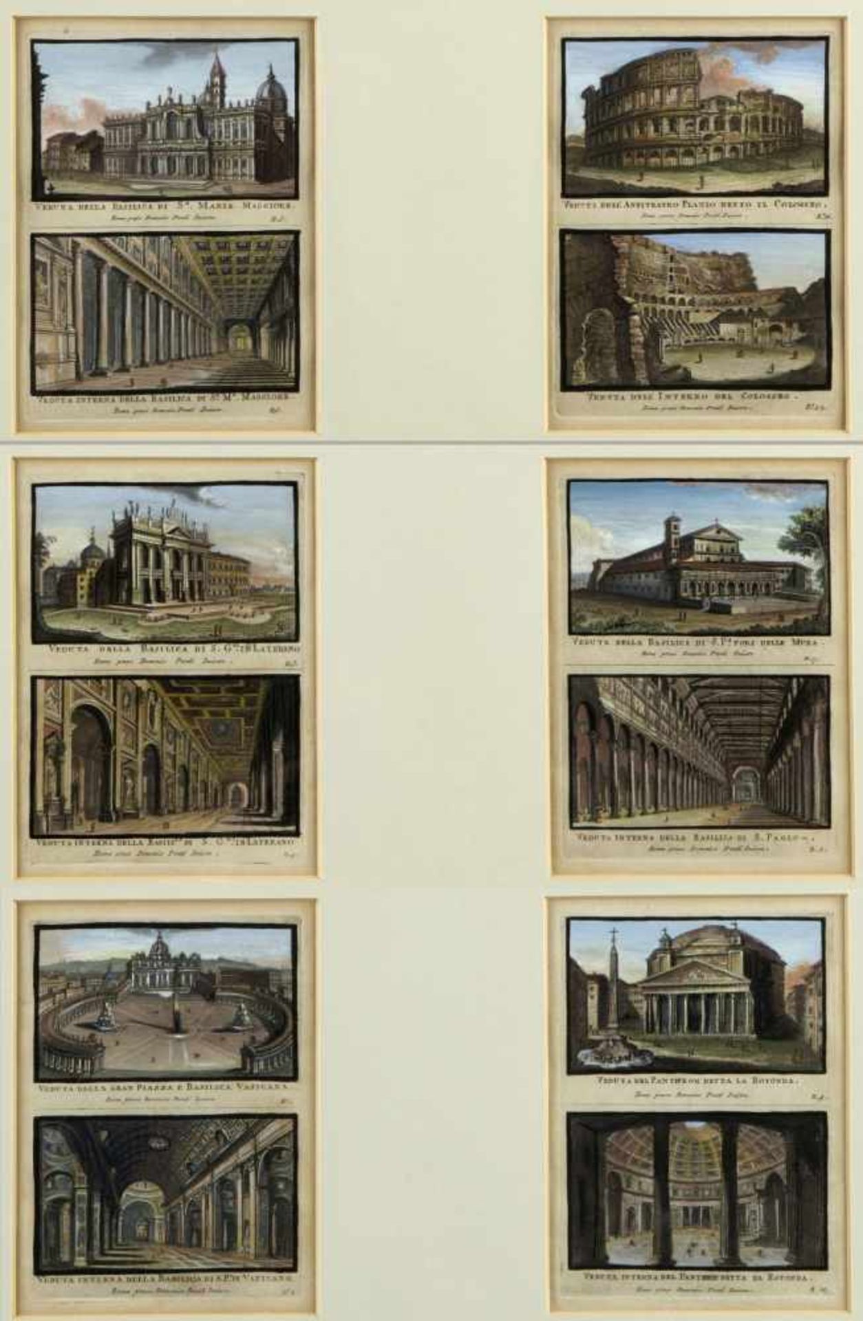 Italien, wohl 19. Jh.Ansichten von Rom. 12 kol. Stahlstiche. 7 x 11,5 cm. Es handelt sich um
