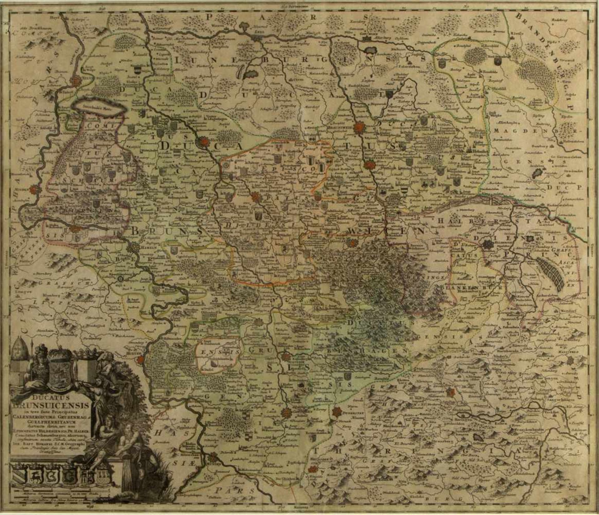 Homann. Mellinger. DanckersKarten von Lüneburg, Braunschweig und Dänemark. 3 kol. Radierungen. Bis - Bild 3 aus 4