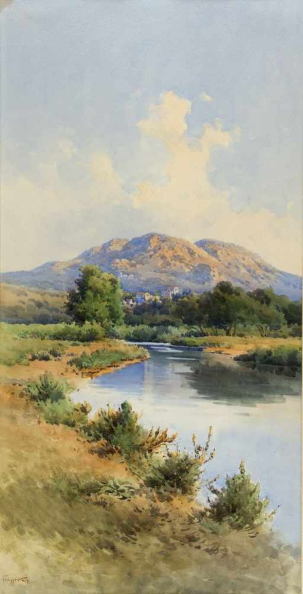 Giallina, Angelos. 1857 - Korfu - 1939Landschaft auf Korfu. Aquarell. Sign. 70 x 35 cm.