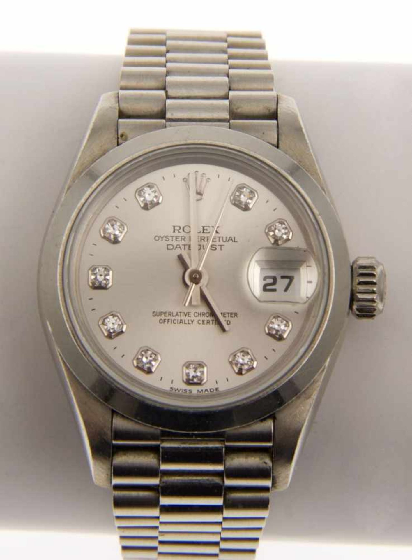 Elegante automatische Rolex-Damenarmbanduhr "Lady Datejust"Gehäuse und Armband aus Platin 950. Boden - Bild 2 aus 3