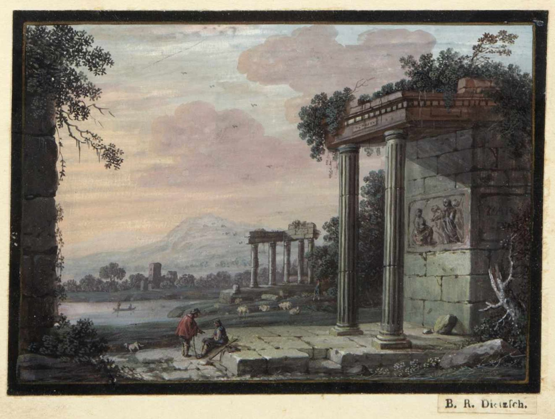 Dietzsch, Johann Christoph. 1710 - Nürnberg - 1769Tempelruinen vor einer weiten Landschaft mit - Bild 2 aus 3