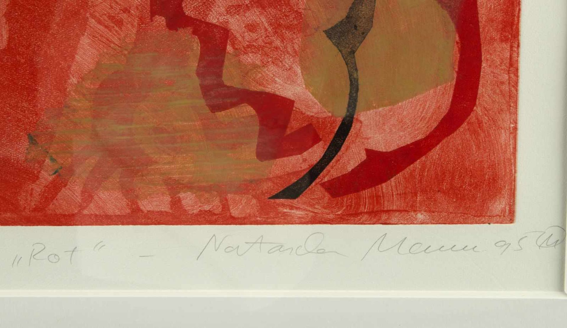 Mann, Natascha u.a.Kompositionen in Rot. 1 Farbholzschnitt. 1 Farbradierung. Sign. Bis 34 x 39,5 - Bild 3 aus 5
